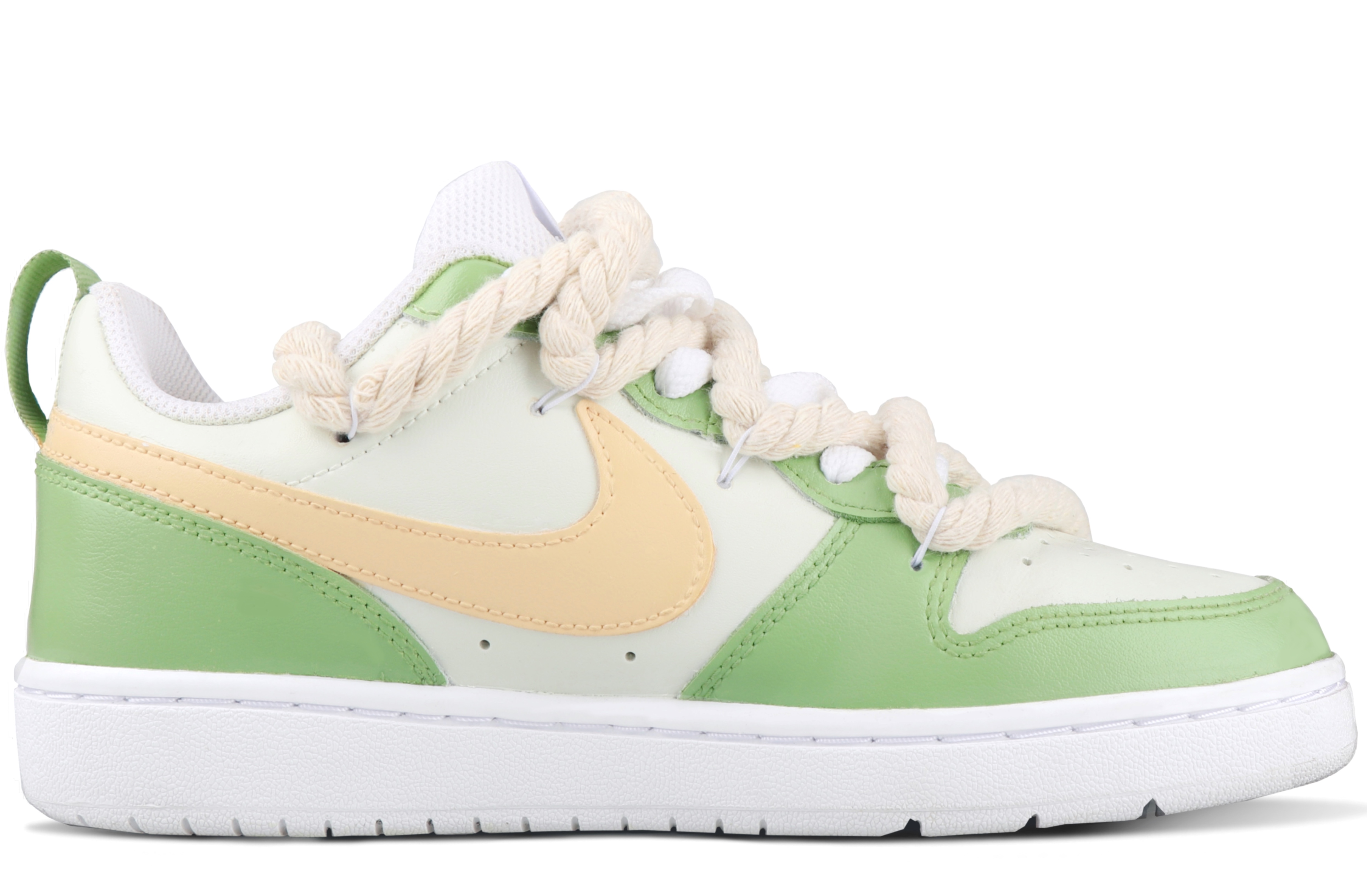 Lookbook [カスタムシューズ] ナイキ コート ボロー ロー 2 'ホワイト イエロー グリーン' BQ5448-100(TeamSix-女款-牛油果）