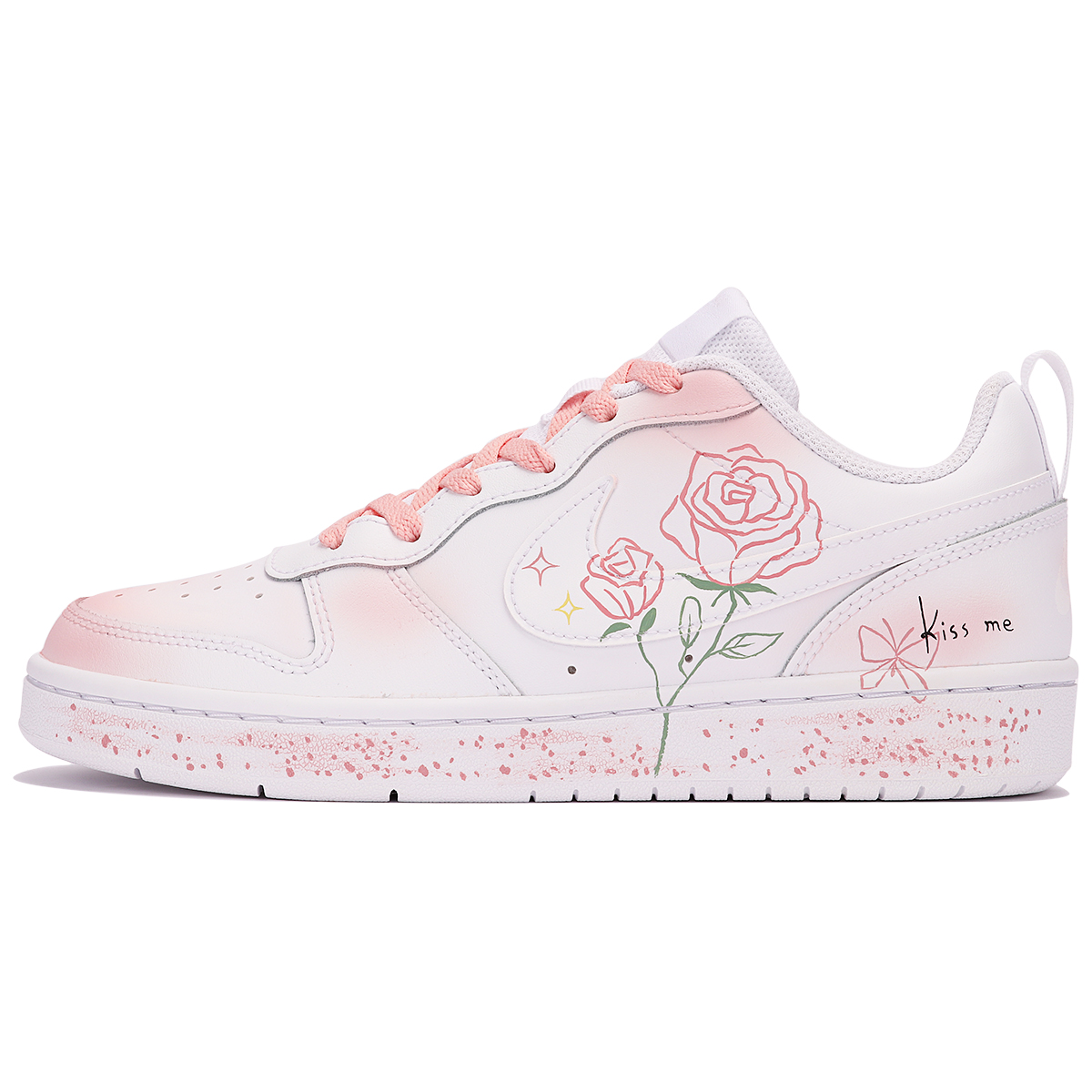Buy 【定製球鞋】Nike Court Borough Low 2 原野玫瑰 浪漫情侶 潑墨 塗鴉 低幫 板鞋 GS 粉白