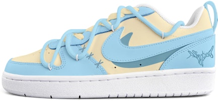 【客製化球鞋】Nike Court Borough Low 2 黃藍疊勾 撞色 潮流 復古 手繪 解構鞋帶 低幫 板鞋 GS 天藍色 Buy 【客製化球鞋】Nike Court Borough Low 2 黃藍疊勾 撞色 潮流 復古 手繪 解構鞋帶 低幫 板鞋 GS 天藍色