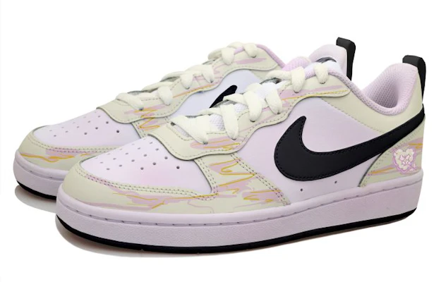 【定制球鞋】Nike Court Borough Low 2 中式雲朵 手繪噴繪 愛心 做舊 低幫 板鞋 GS 黑粉 Order 【定制球鞋】Nike Court Borough Low 2 中式雲朵 手繪噴繪 愛心 做舊 低幫 板鞋 GS 黑粉