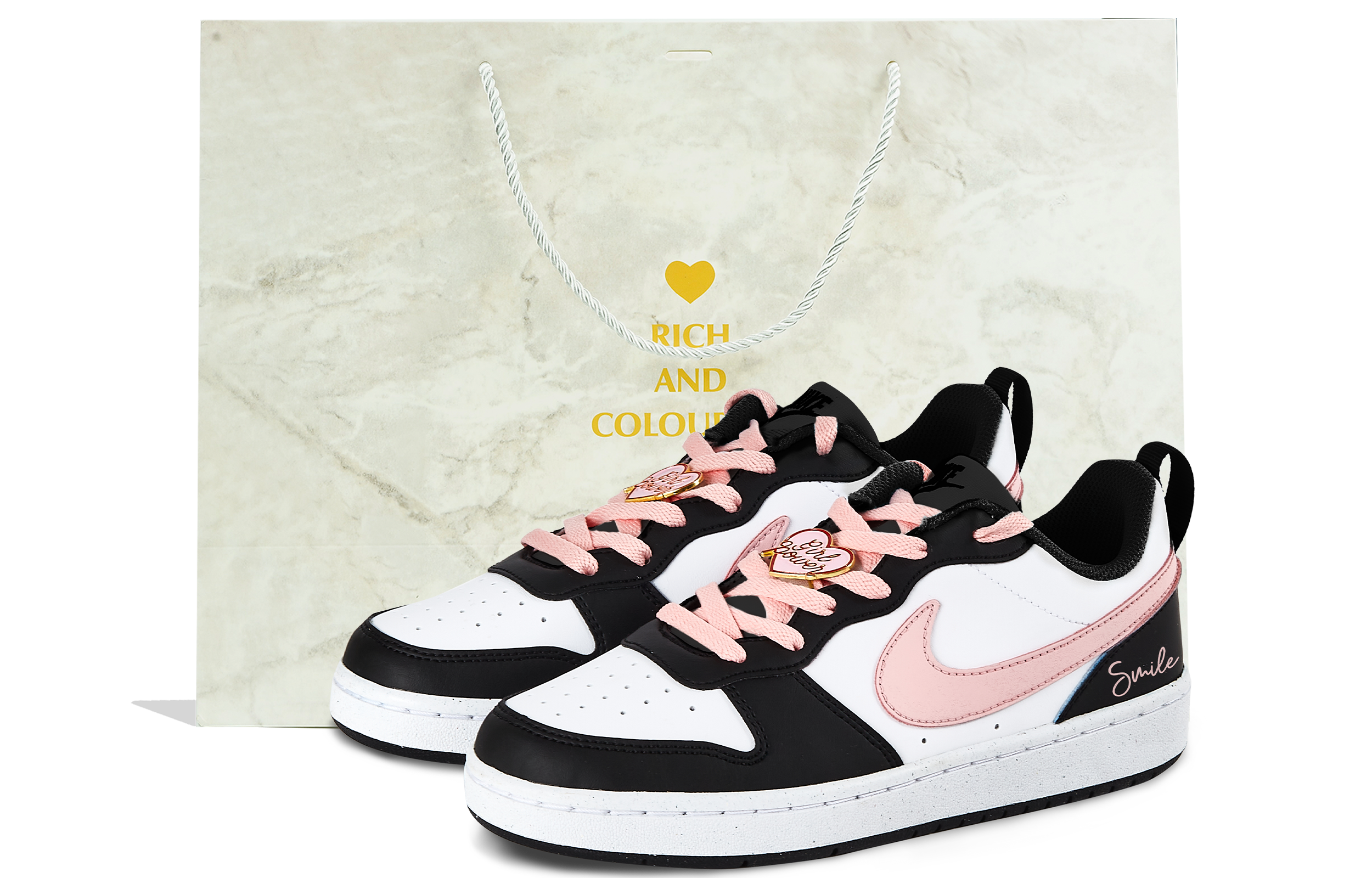 Buy [定制鞋] Nike Court Borough Low '黑色-粉色解构' BQ5448-115(Team86-smileSBOX)