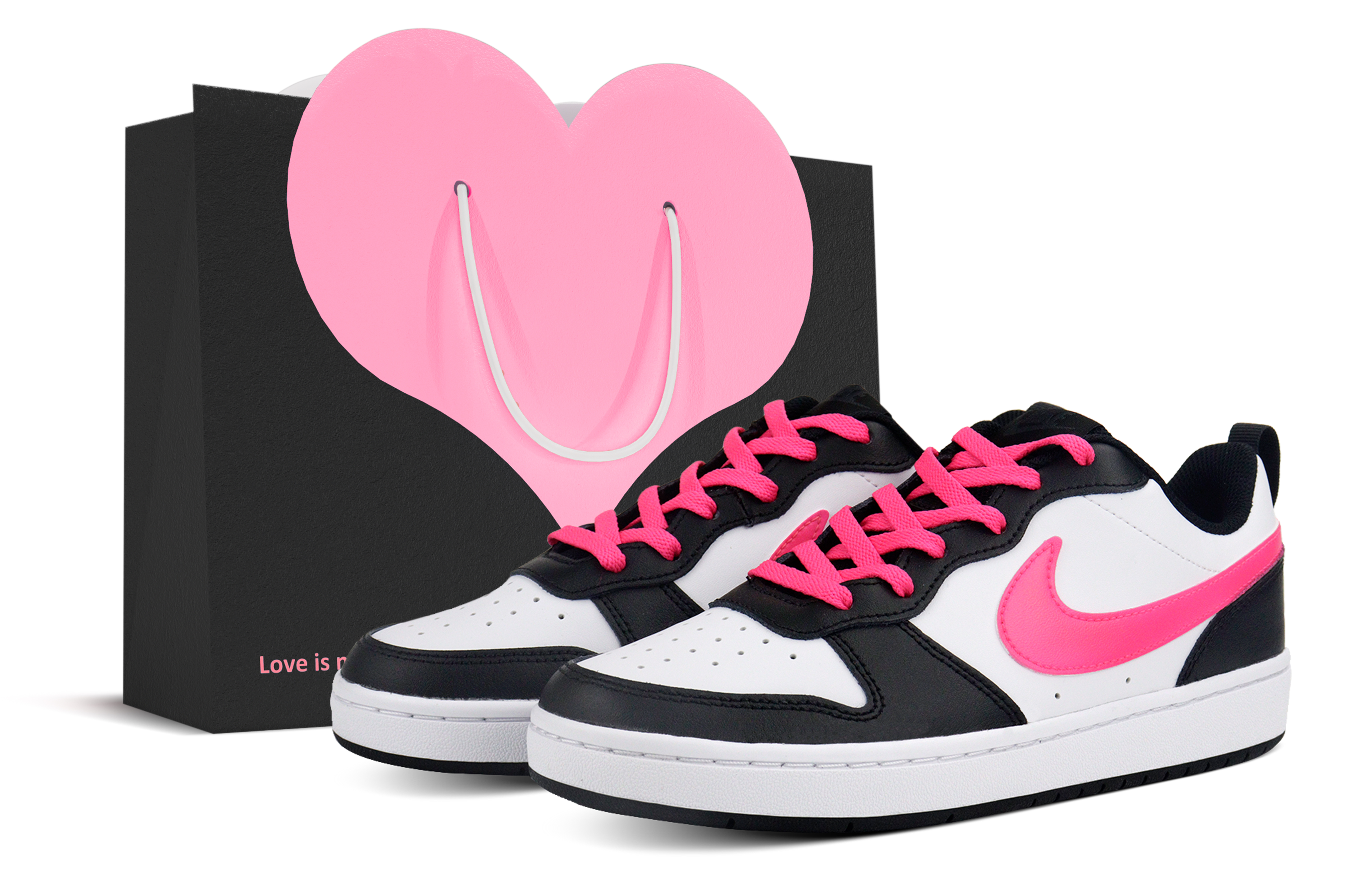 Buy [定制鞋] 耐克Court Borough Low '黑粉霓虹色' BQ5448-115(Team238-霓虹少女SBOX）