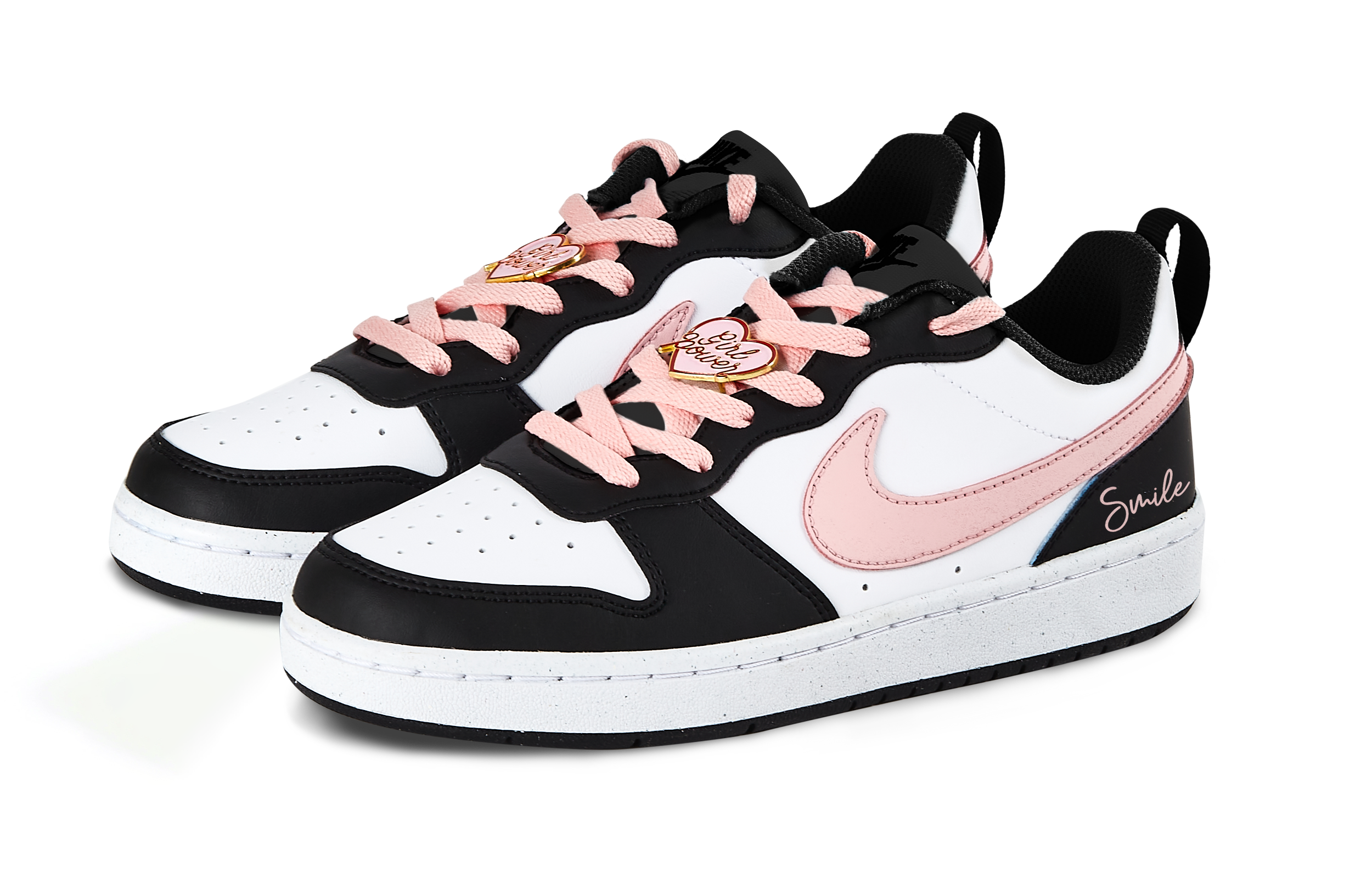 Shop [定制鞋] Nike Court Borough Low '黑色-粉色解构' BQ5448-115(Team86-smileSBOX)