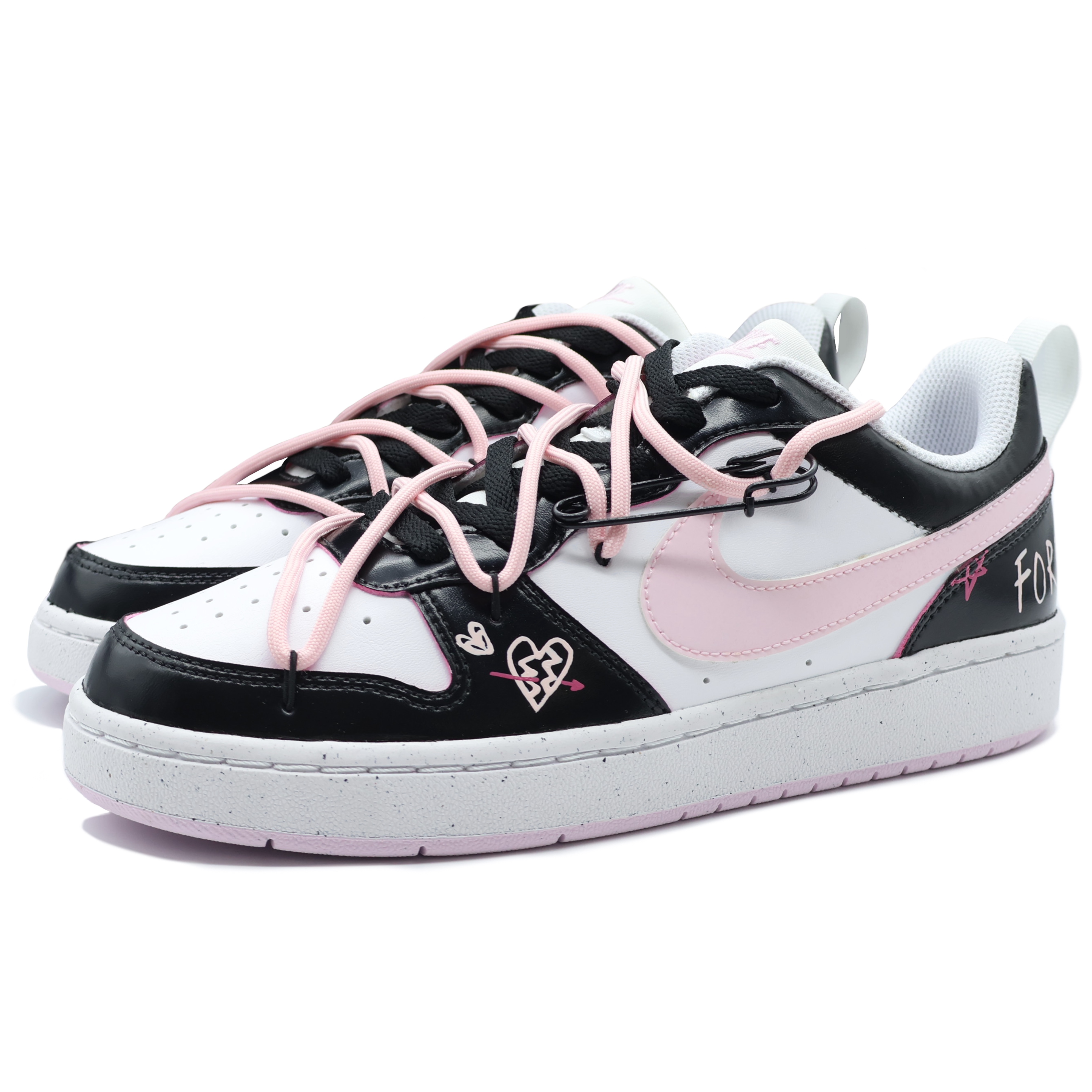 Purchase [Sepatu Kustom] Nike Court Borough Low 'Hitam-Pink Grafiti' DV5456-105（Team155-forever）