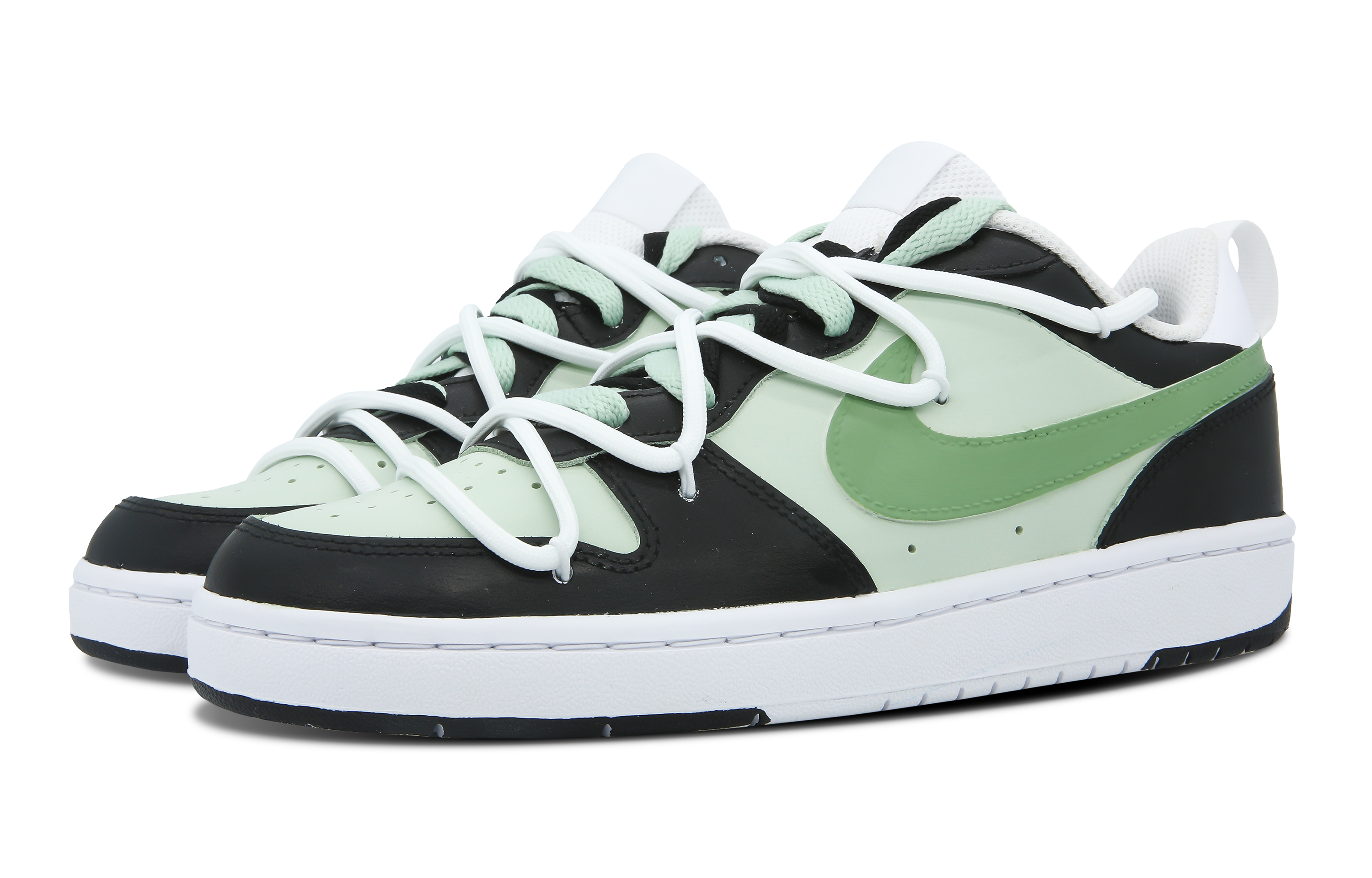 Lookbook [Zapatillas Personalizadas] Nike Court Borough Low 'Negro Verde' BQ5448-100(Team7-青柠薯片女款)