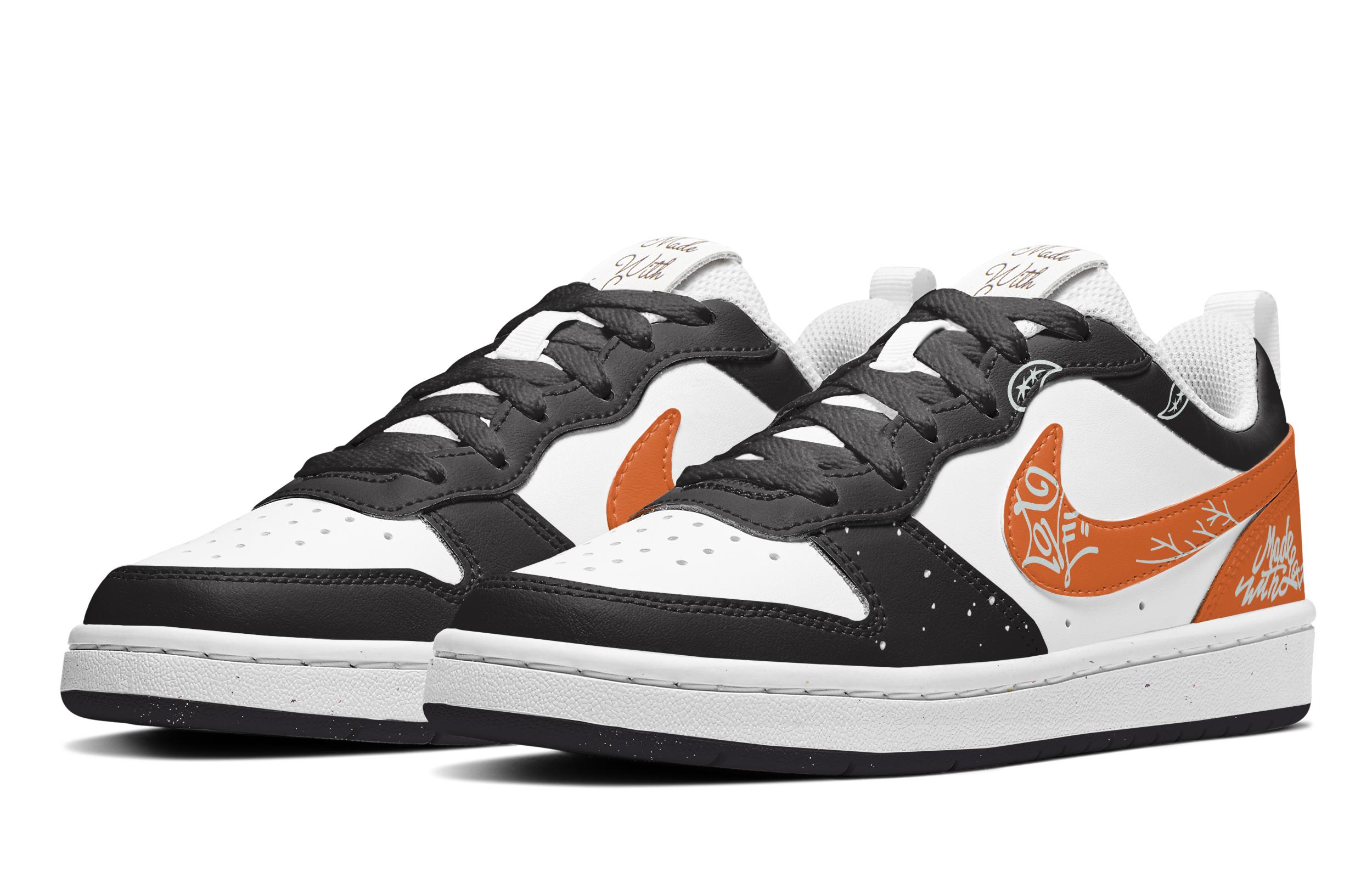 Shop ナイキ コート Borough Low "黒橙ペイズリー愛" (カスタム) DV5456-108(TeamA-现爱情造扣碎腰果)