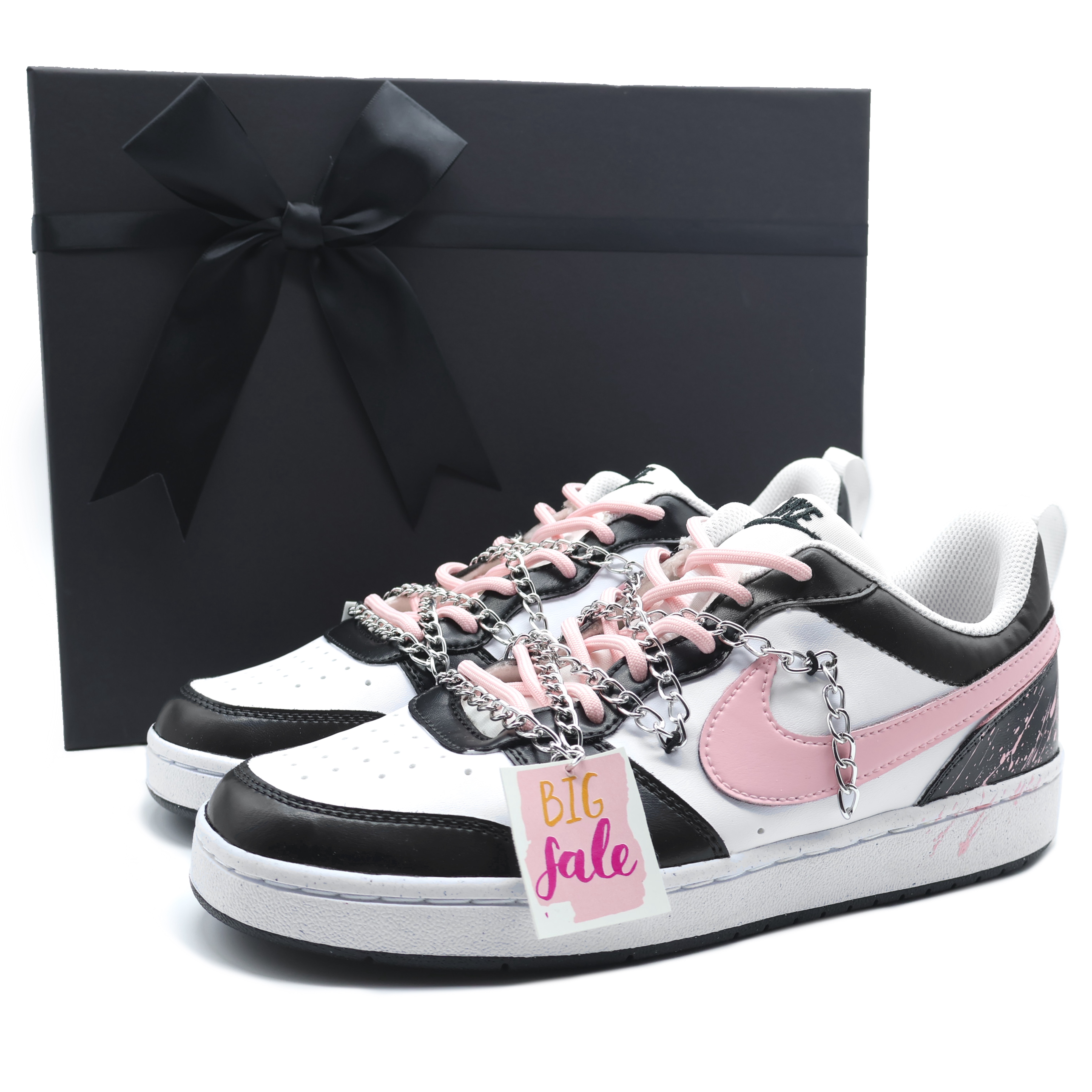 [Custom Shoes] Nike Court Borough Low 'Black Pink Metal Splatter' 圖 2