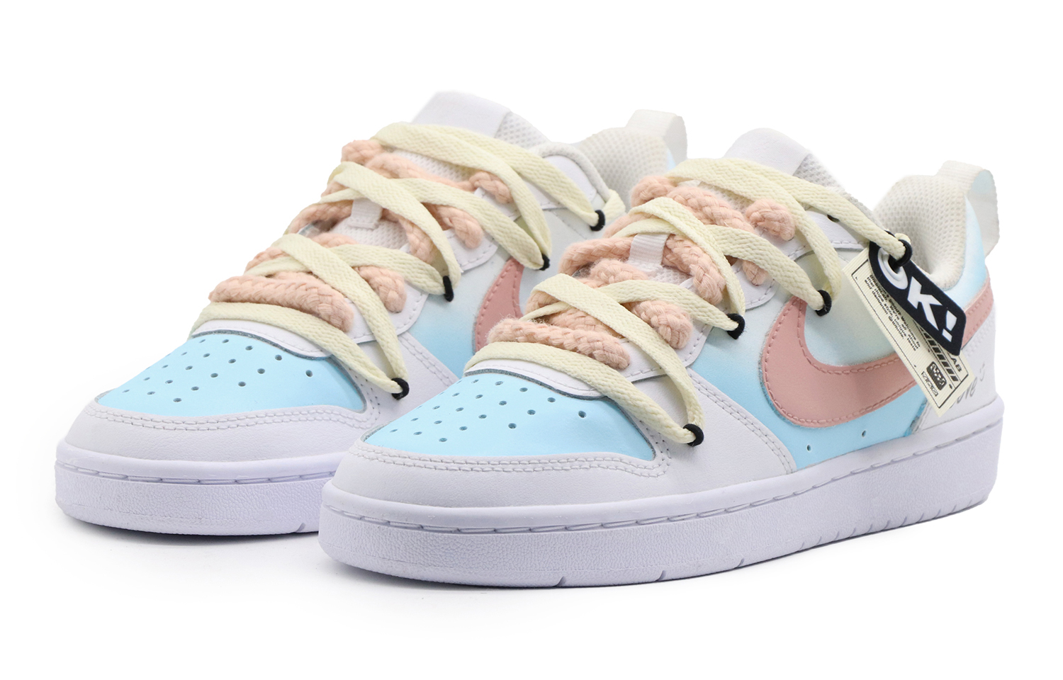 Lookbook [Zapatillas Personalizadas] Nike Court Borough Low 'Olas Azul-Rosa' BQ5448-100(Team57-女款海浪)