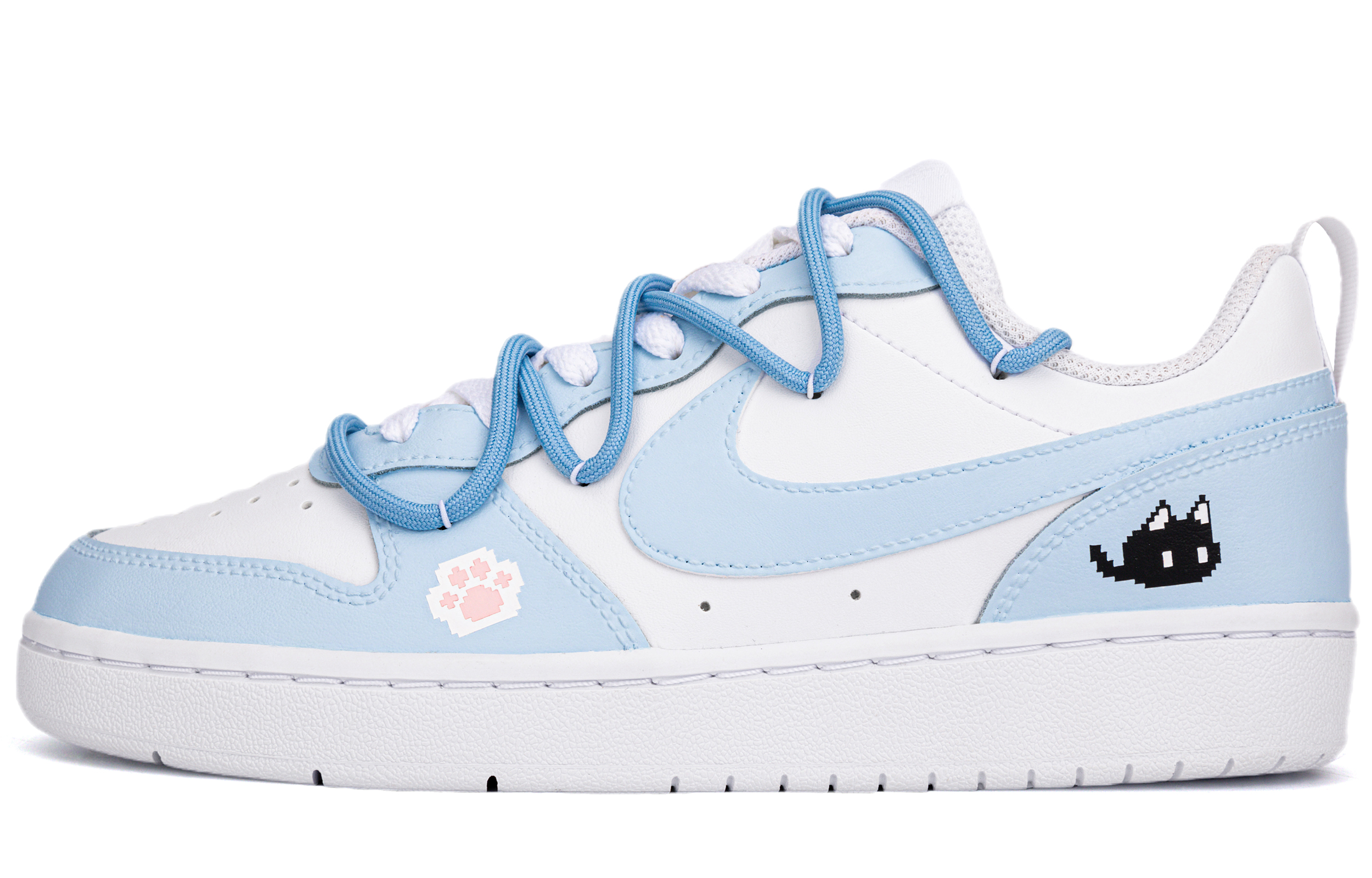 [Custom Shoes] Nike Court Borough Low 'Blue Encounter - Hand-Painted Cat Pixel'