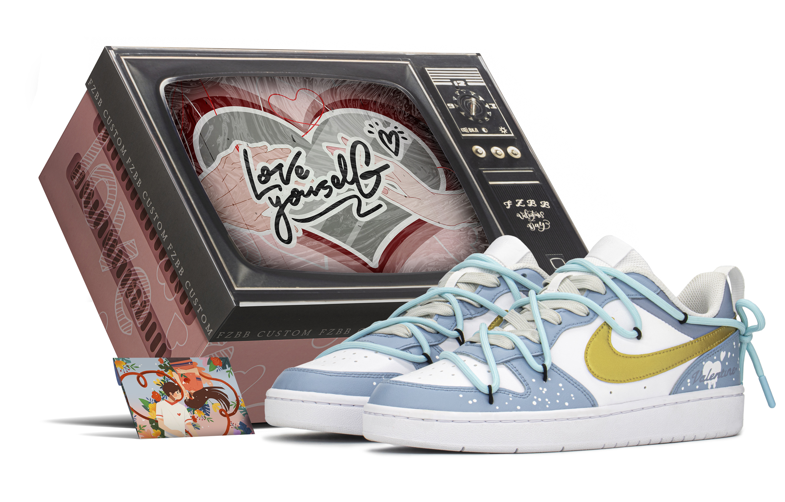[Custom Shoes] Nike Court Borough Low 'Blue Gold Ice Splatter'