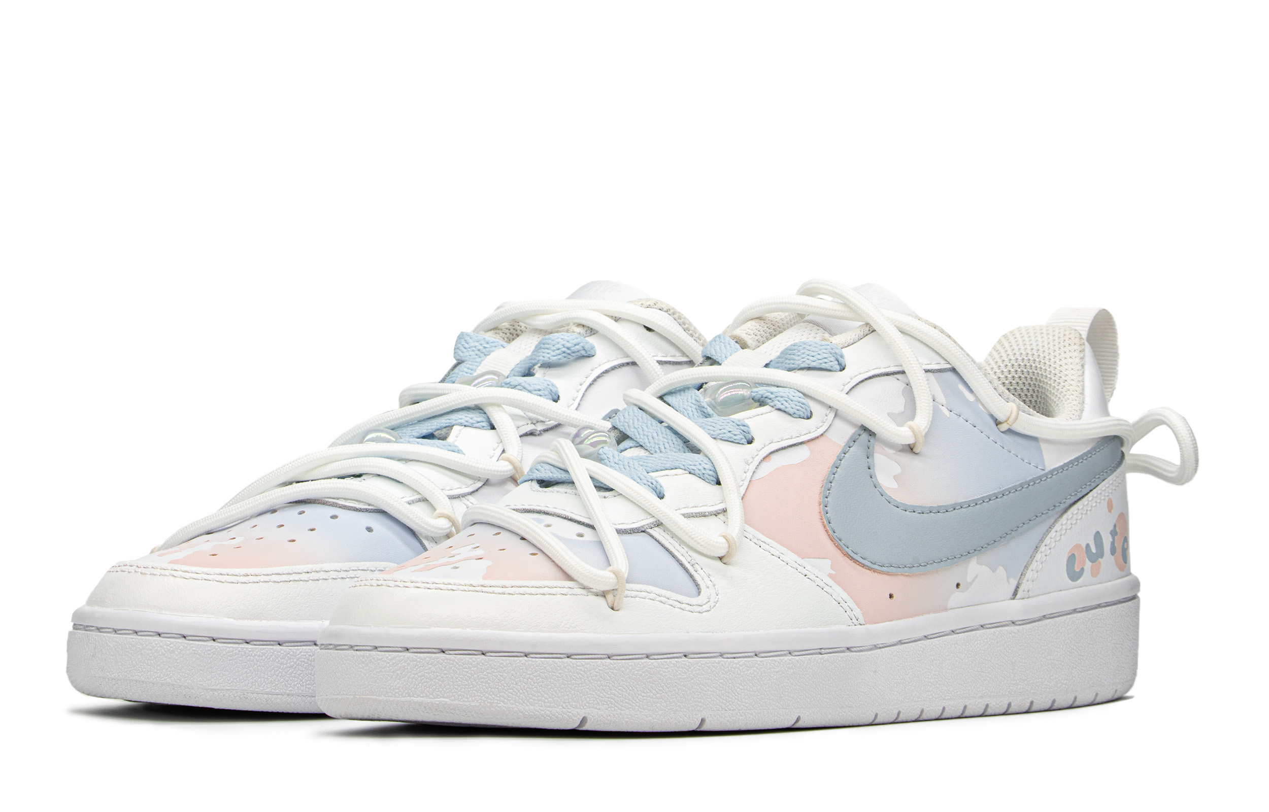 Lookbook [定制鞋款] 耐克Court Borough低帮'蓝粉告白' BQ5448-100(TeamA-蓝粉CPS-BOX)