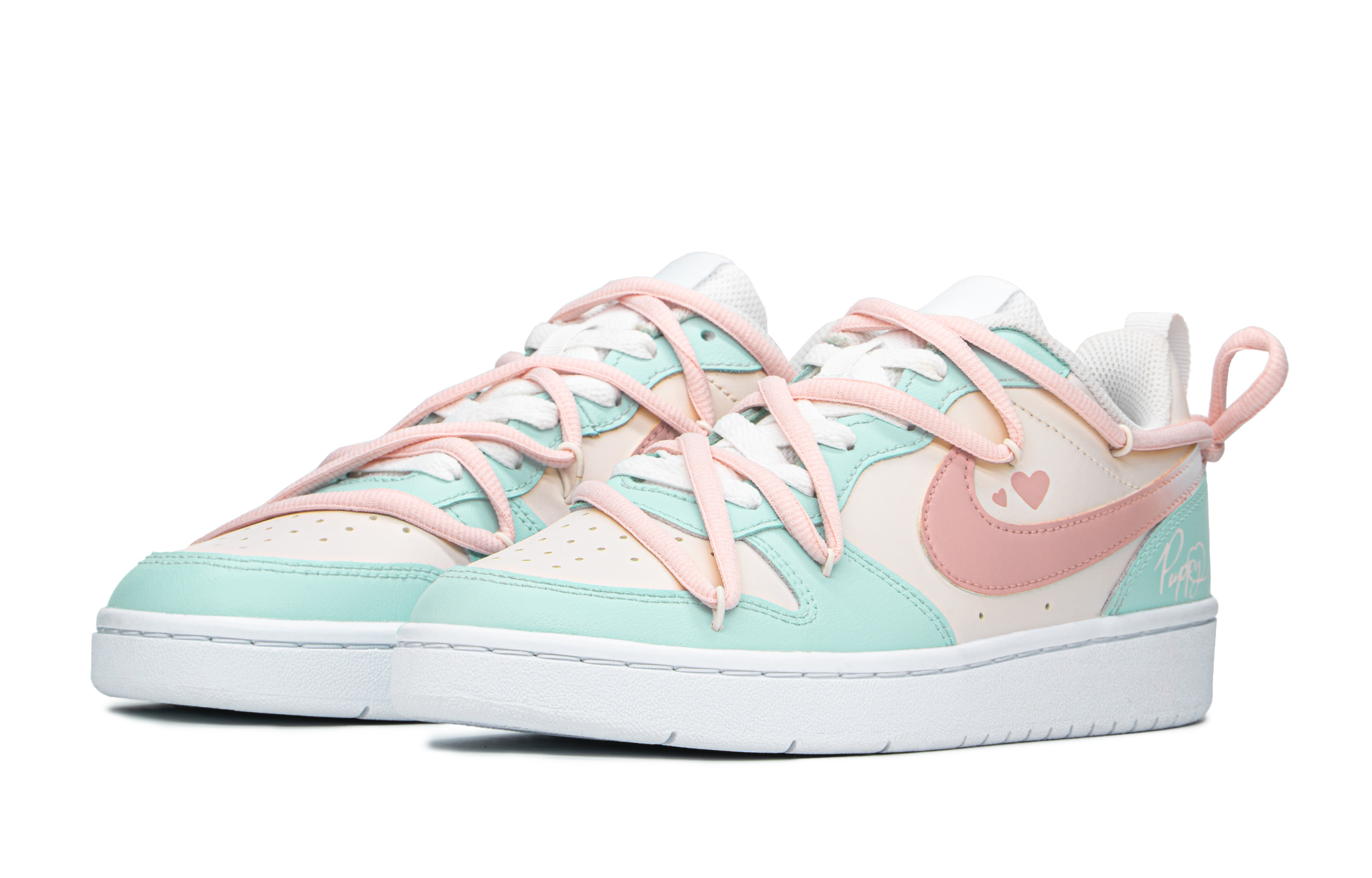 Lookbook [Kasut Tersuai] Nike Court Borough Low 'Pengakuan Biru Merah Jambu' BQ5448-100(TeamA-蓝粉心)