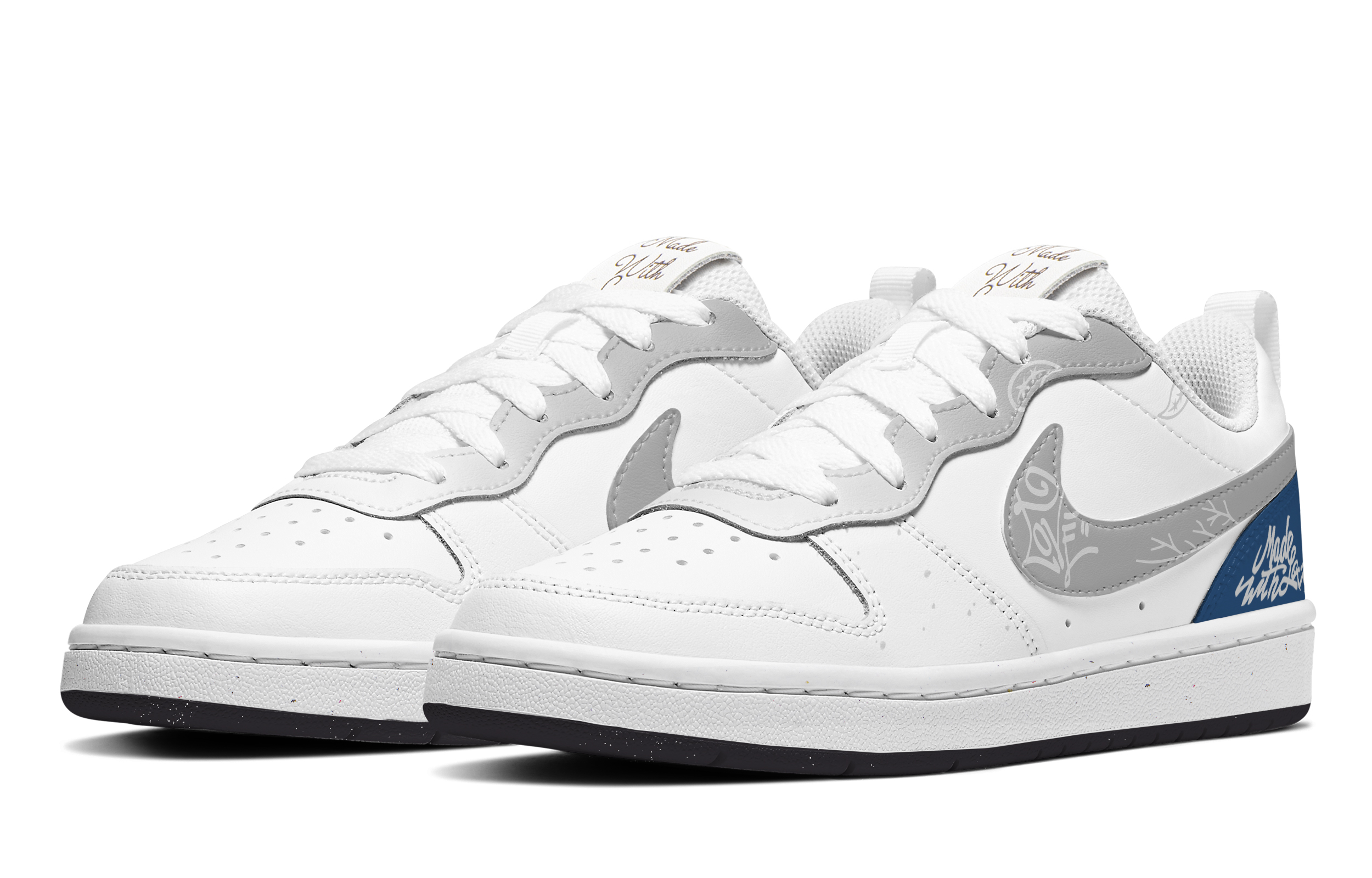 Shop [定制鞋] Nike Court Borough Low '蓝白灰佩斯利' DV5456-108(TeamA-现爱情造奇才腰果)