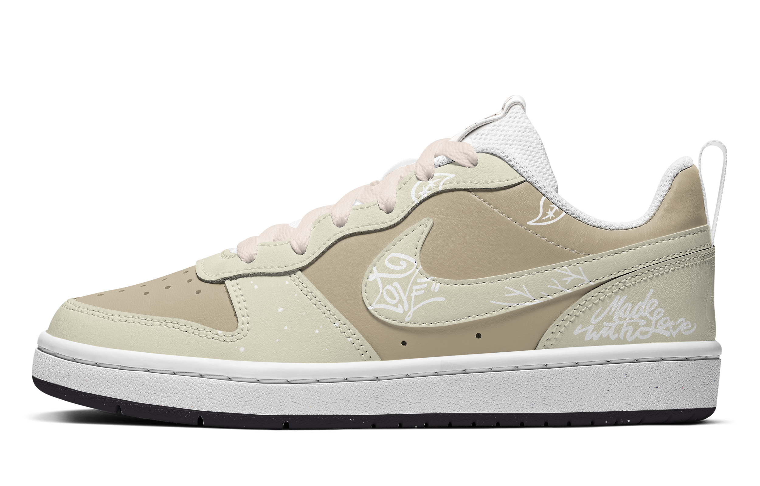 Order 【定製球鞋】 Nike Court Borough系列 減齡戀愛 腰果花 潮流街頭字母 解構高街 低筒 板鞋 GS 卡其棕