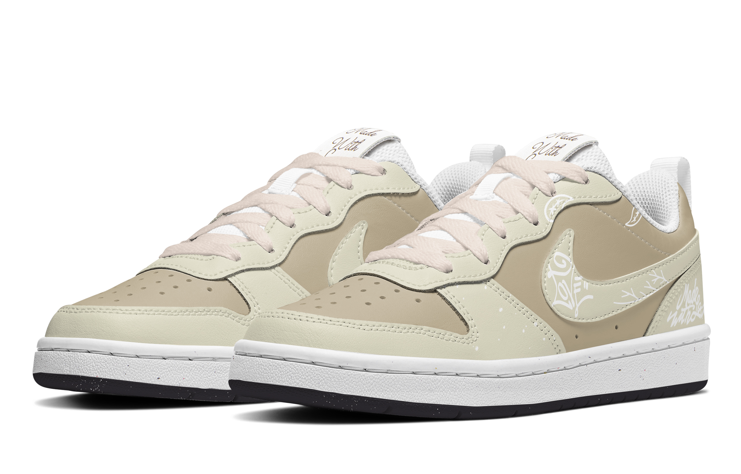 Shop 【定製球鞋】 Nike Court Borough系列 減齡戀愛 腰果花 潮流街頭字母 解構高街 低筒 板鞋 GS 卡其棕