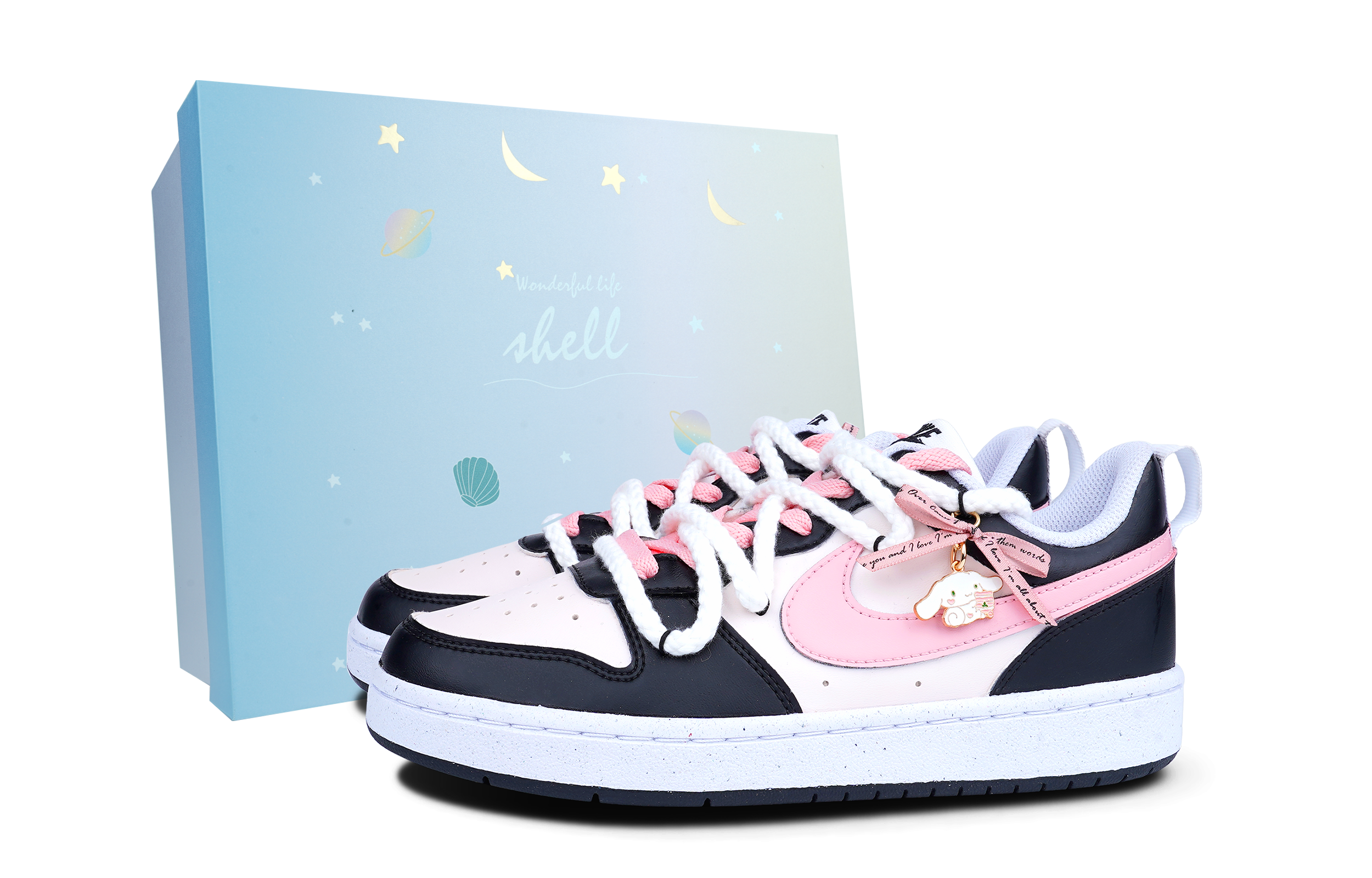 Buy [Kasut Custom] Nike Court Borough Low 'Cinnamonroll Hitam-Pink Bow' DV5456-104-465157