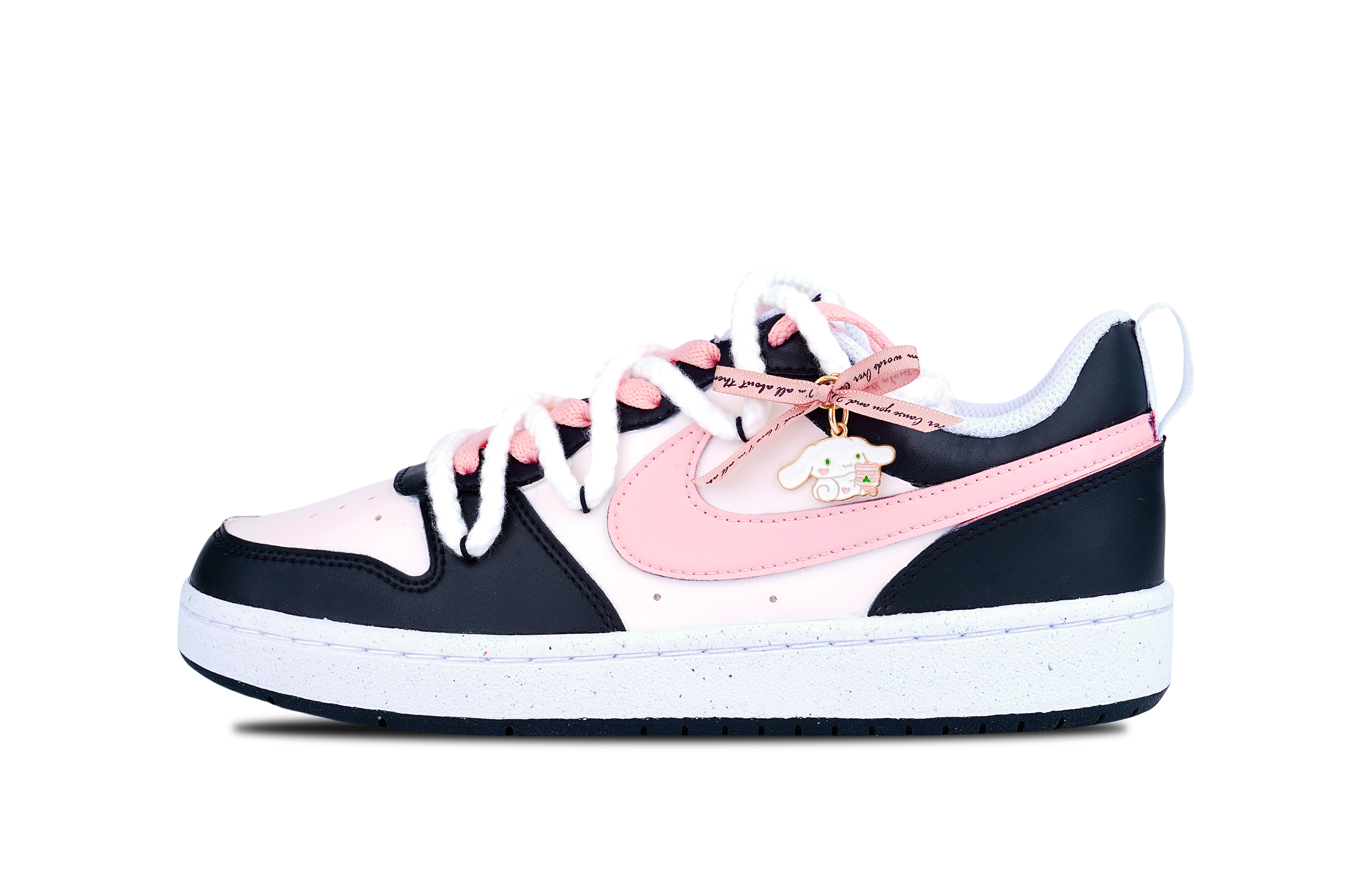 [Custom Shoes] Nike Court Borough Low 'Cinnamonroll Pink-Black with Bow Charm'