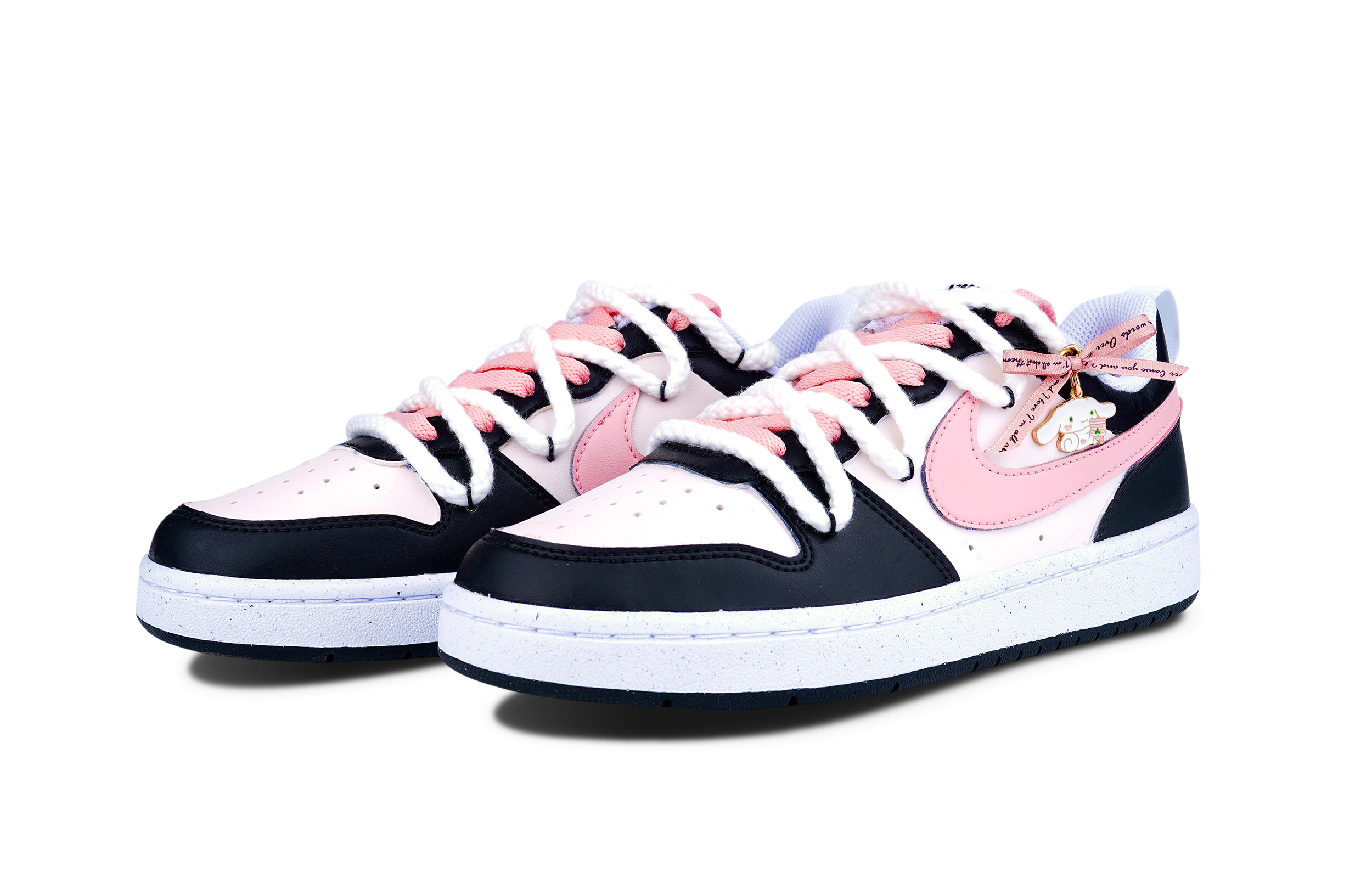 Shop [Kasut Custom] Nike Court Borough Low 'Cinnamonroll Hitam-Pink Bow' DV5456-104-465157