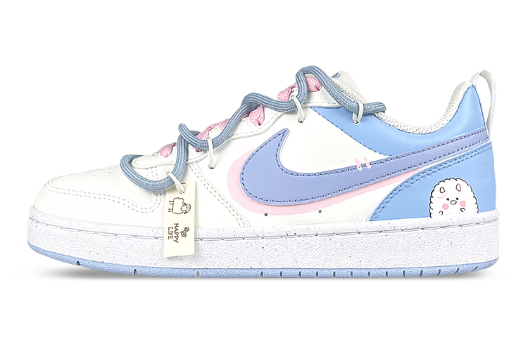 Buy 【定制球鞋】Nike Court Borough 是在玩鞋 元氣食堂 聯名 棉花糖 布貼 解構 低筒 滑板鞋 GS 白粉藍
