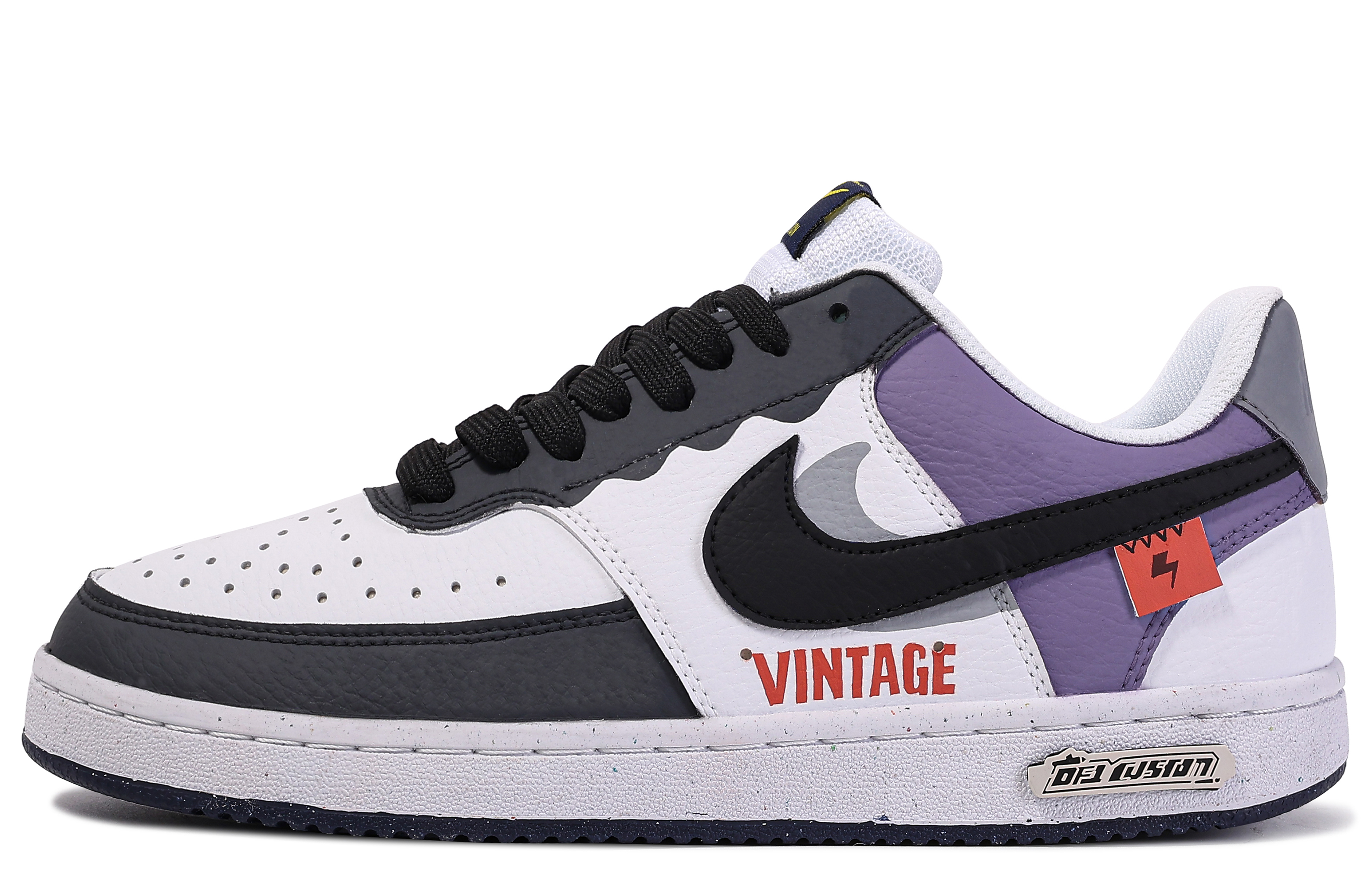 [Custom Shoes] Nike Court Borough Low 'Da Vinci Thunderstorm White-Black-Purple'