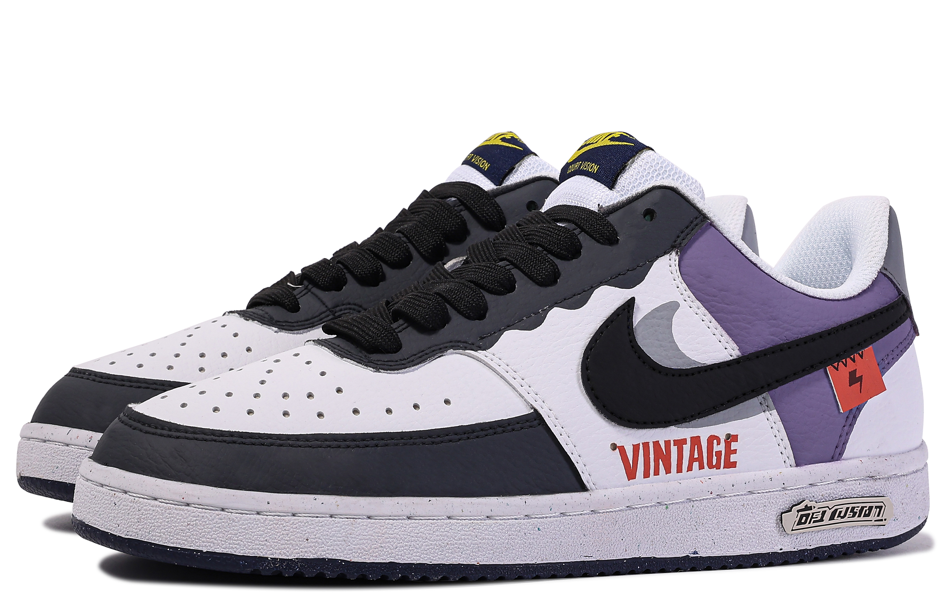 [Custom Shoes] Nike Court Borough Low 'Da Vinci Thunderstorm White-Black-Purple' 圖 4
