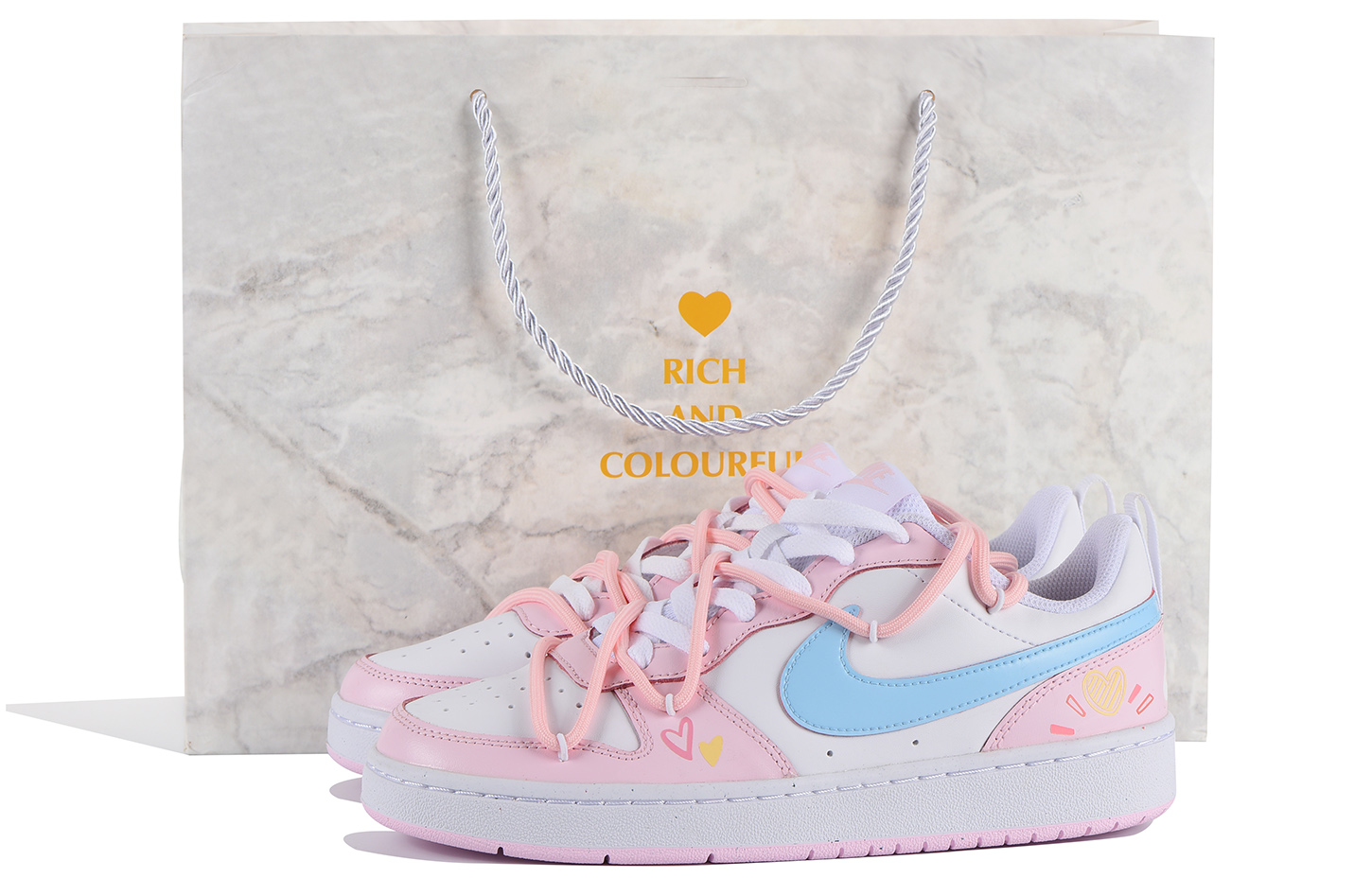 Buy 【訂製球鞋】Nike Court Borough 高街 Vibe風 多巴胺 愛心 低筒 板鞋 GS 藍粉