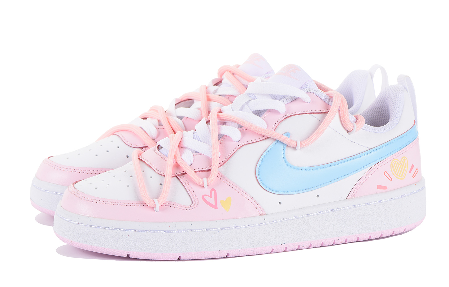 Shop 【訂製球鞋】Nike Court Borough 高街 Vibe風 多巴胺 愛心 低筒 板鞋 GS 藍粉