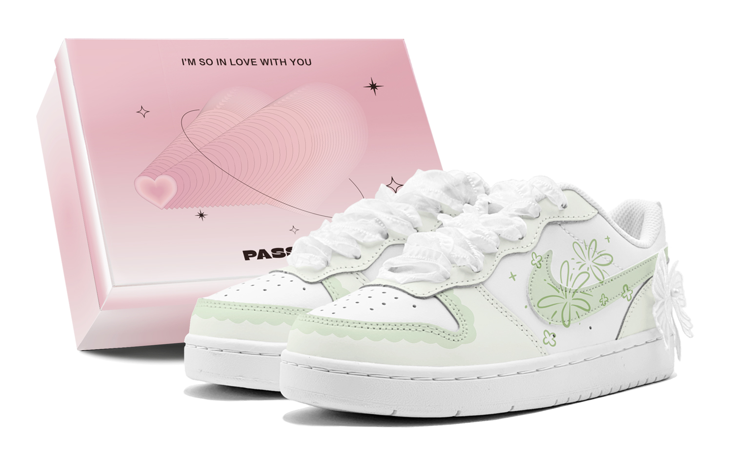 Buy [定制鞋] 耐克Court Borough Low '梦幻蝴蝶绿' BQ5448-100(TeamS2-青柠蝴蝶S-BOX)