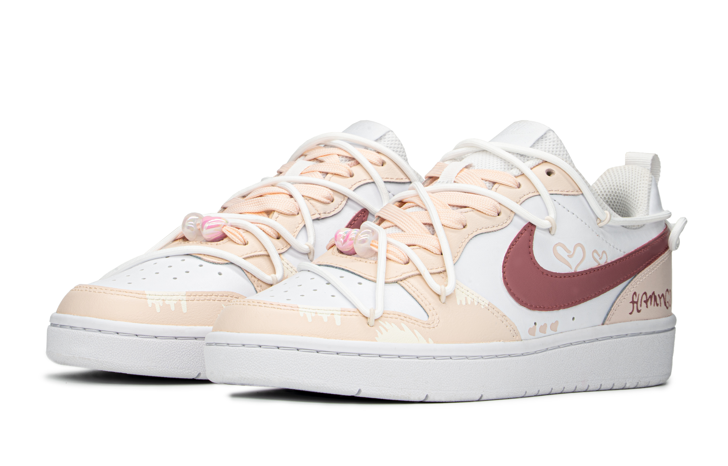 Lookbook [Kasut Custom] Nike Court Borough Low 'Flamingo Pink-Putih' BQ5448-100(TeamA-火烈鸟S-BOX)