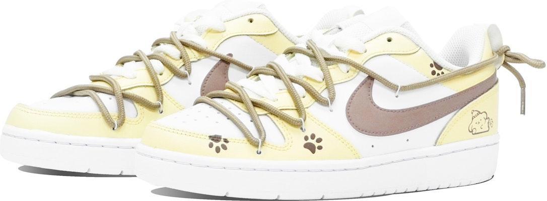 【訂製球鞋】Nike Court Borough ABLOODING 森林童話系列 屁屁狗 解構撞色 低筒 板鞋 GS 黃白 Shop 【訂製球鞋】Nike Court Borough ABLOODING 森林童話系列 屁屁狗 解構撞色 低筒 板鞋 GS 黃白