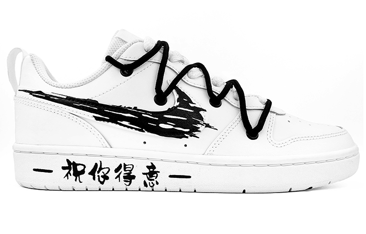 Order ナイキ コートボローLow カスタム「グラフィティ白黒」 BQ5448-100(Team肆-女款祝你牛逼)