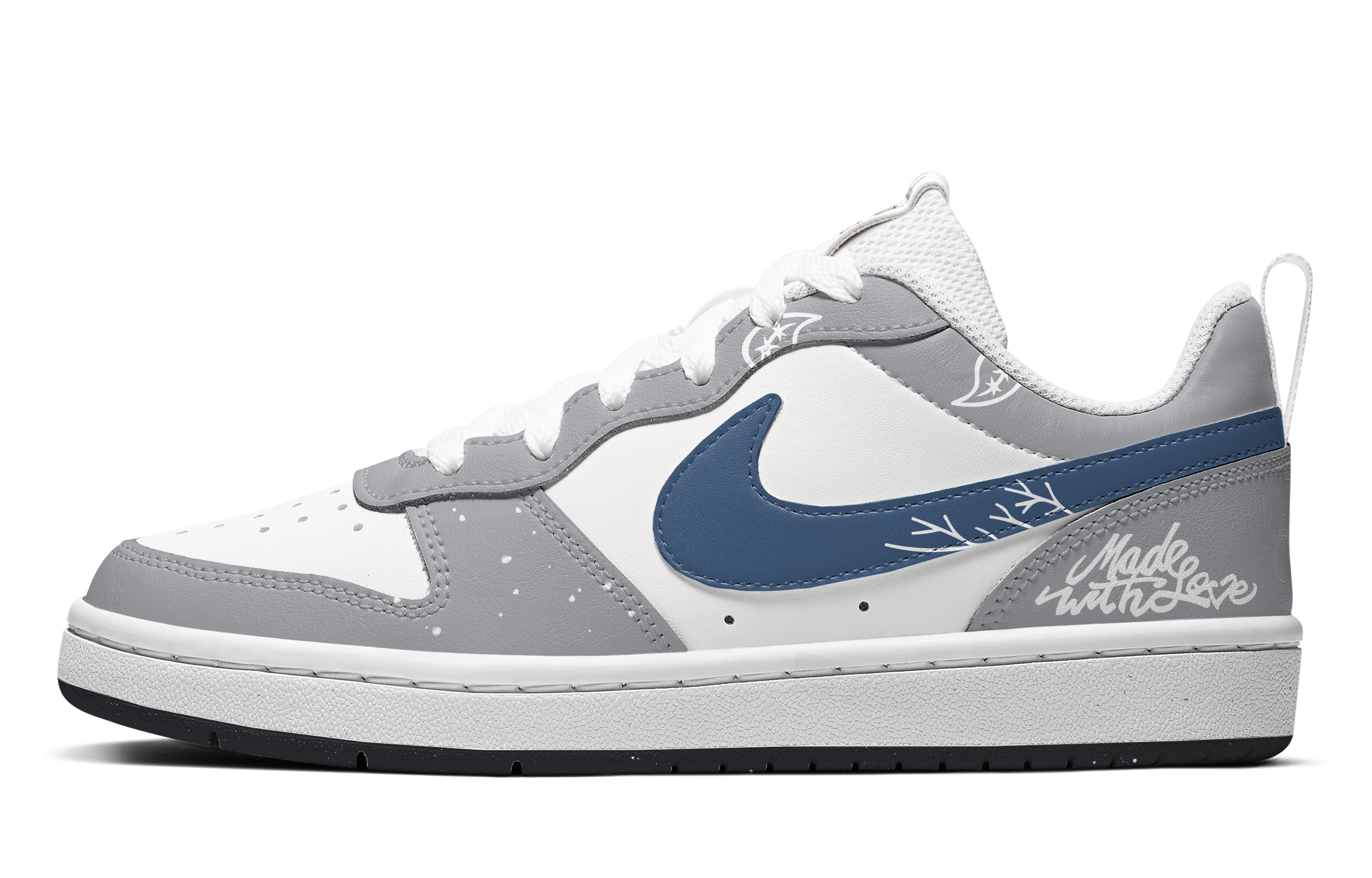 Buy [Nike Sepatu Custom] Court Borough Low 'Abu-Biru Paisley Cinta' DV5456-108(TeamA-现爱情造铁灰腰果)
