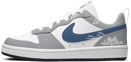 【訂製球鞋】Nike Court Borough系列 減齡戀愛 腰果花 潮流街頭 字母 解構高街 低筒 板鞋 GS 灰藍 Order 【訂製球鞋】Nike Court Borough系列 減齡戀愛 腰果花 潮流街頭 字母 解構高街 低筒 板鞋 GS 灰藍
