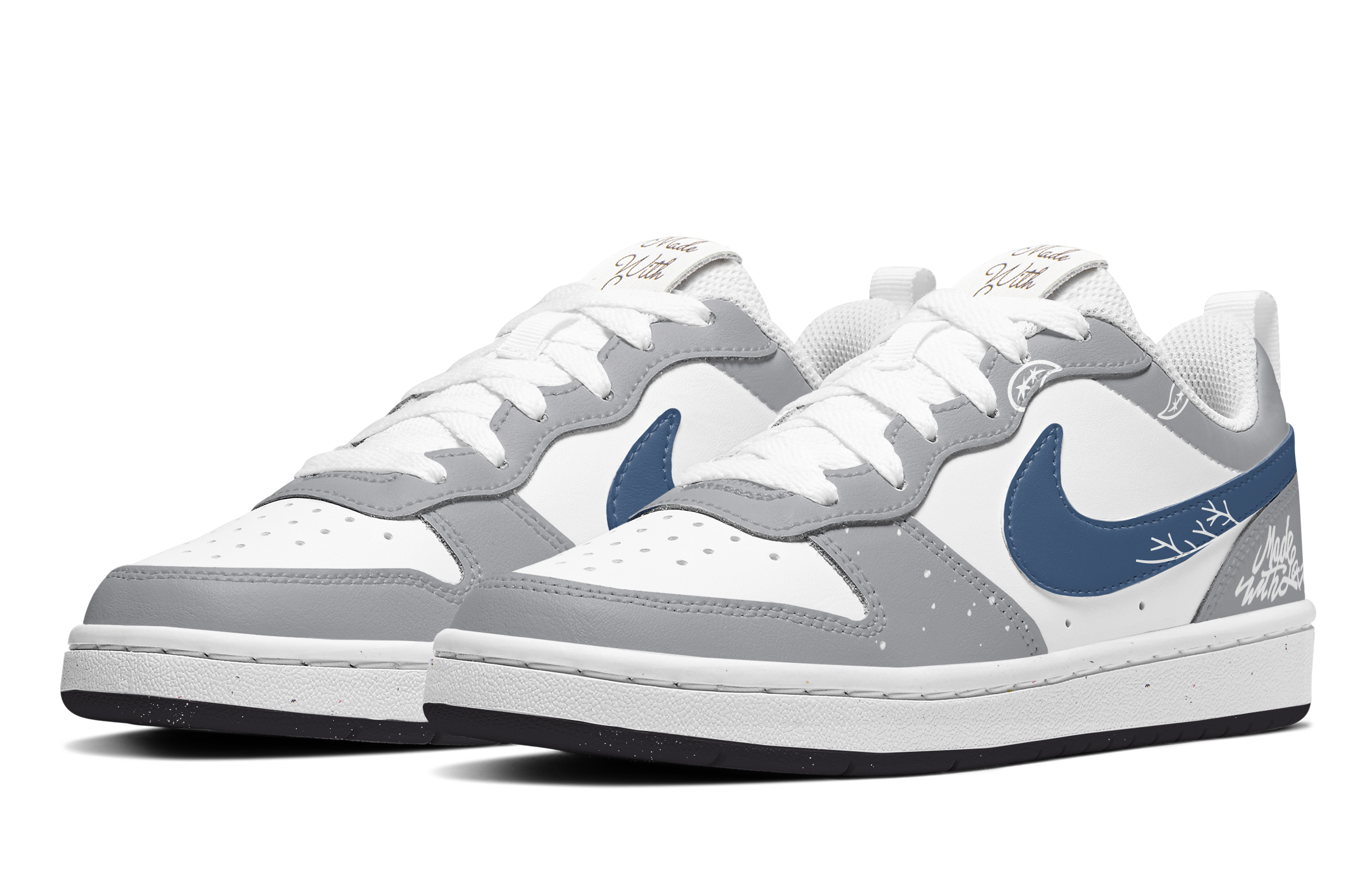 Shop [Nike Sepatu Custom] Court Borough Low 'Abu-Biru Paisley Cinta' DV5456-108(TeamA-现爱情造铁灰腰果)