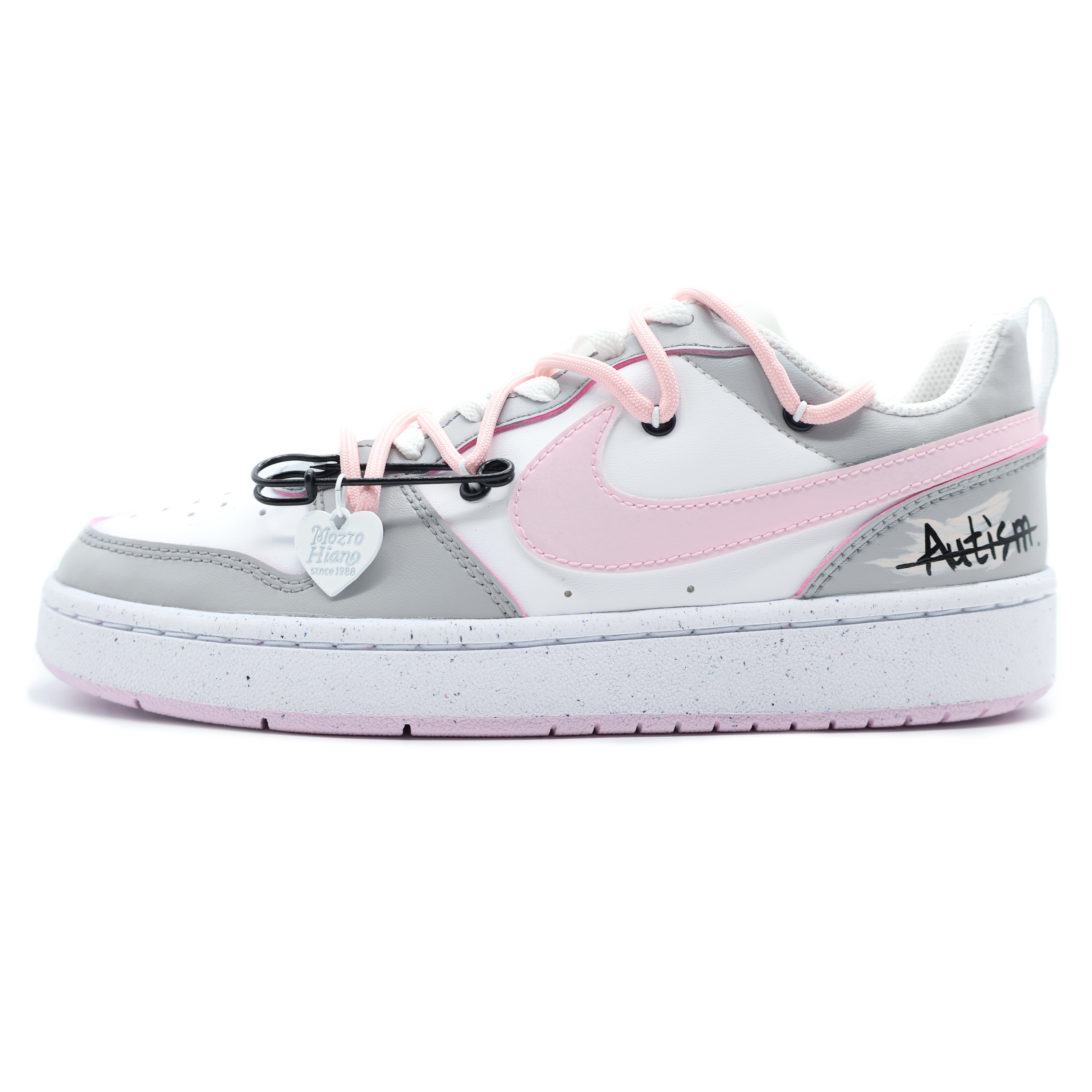 Lookbook [定制鞋] Nike Court Borough Low '灰粉涂鸦字母' DV5456-105（Team155-Autism）