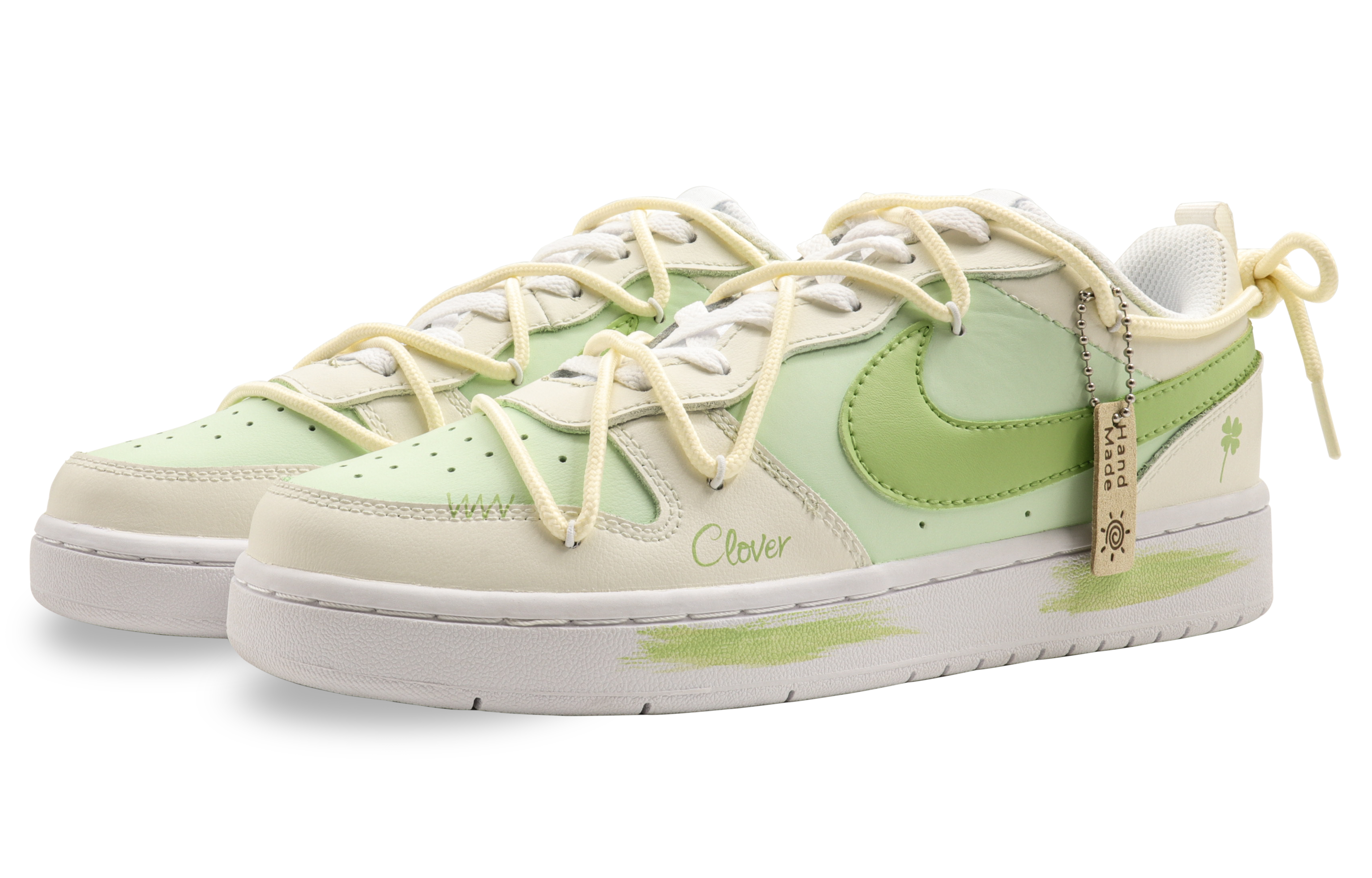 Lookbook [Kustom Sepatu] Nike Court Borough Low 'Pesona Semanggi - Hijau Kuning' BQ5448-100(Team31-女款幸运御守)