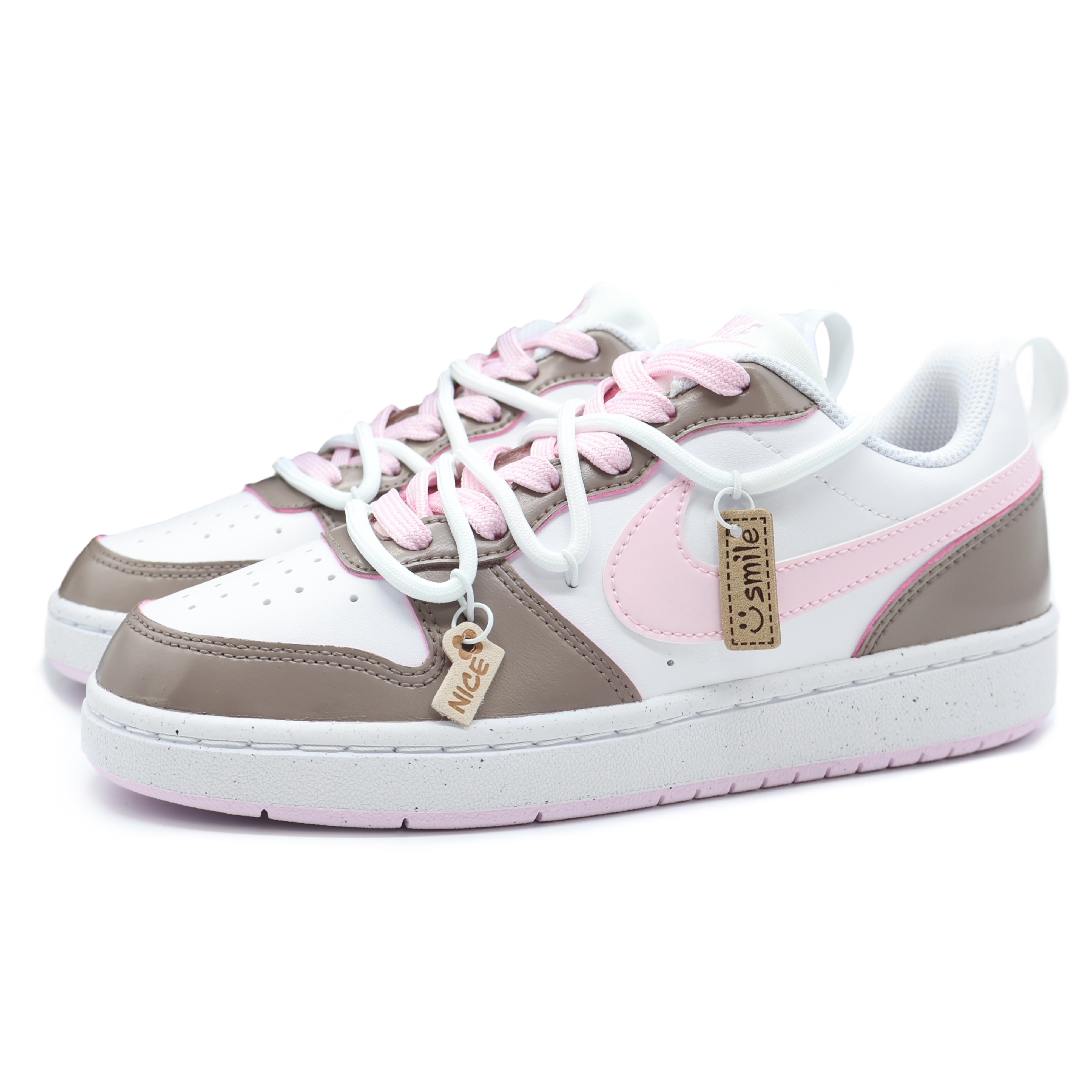 [Custom Shoes] Nike Court Borough Low 'Mocha Pink Letter Charm' 圖 5