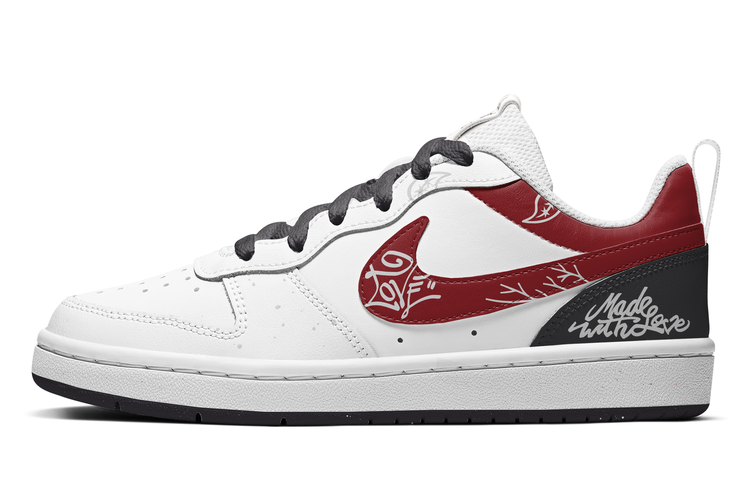 Order ナイキ コートボロー ロー "ペイズリーハート" (黒/白/赤) DV5456-108(TeamA-现爱情造红泥腰果)