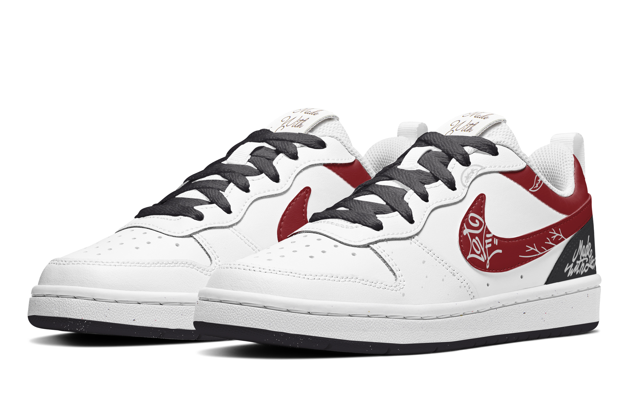 Shop ナイキ コートボロー ロー "ペイズリーハート" (黒/白/赤) DV5456-108(TeamA-现爱情造红泥腰果)