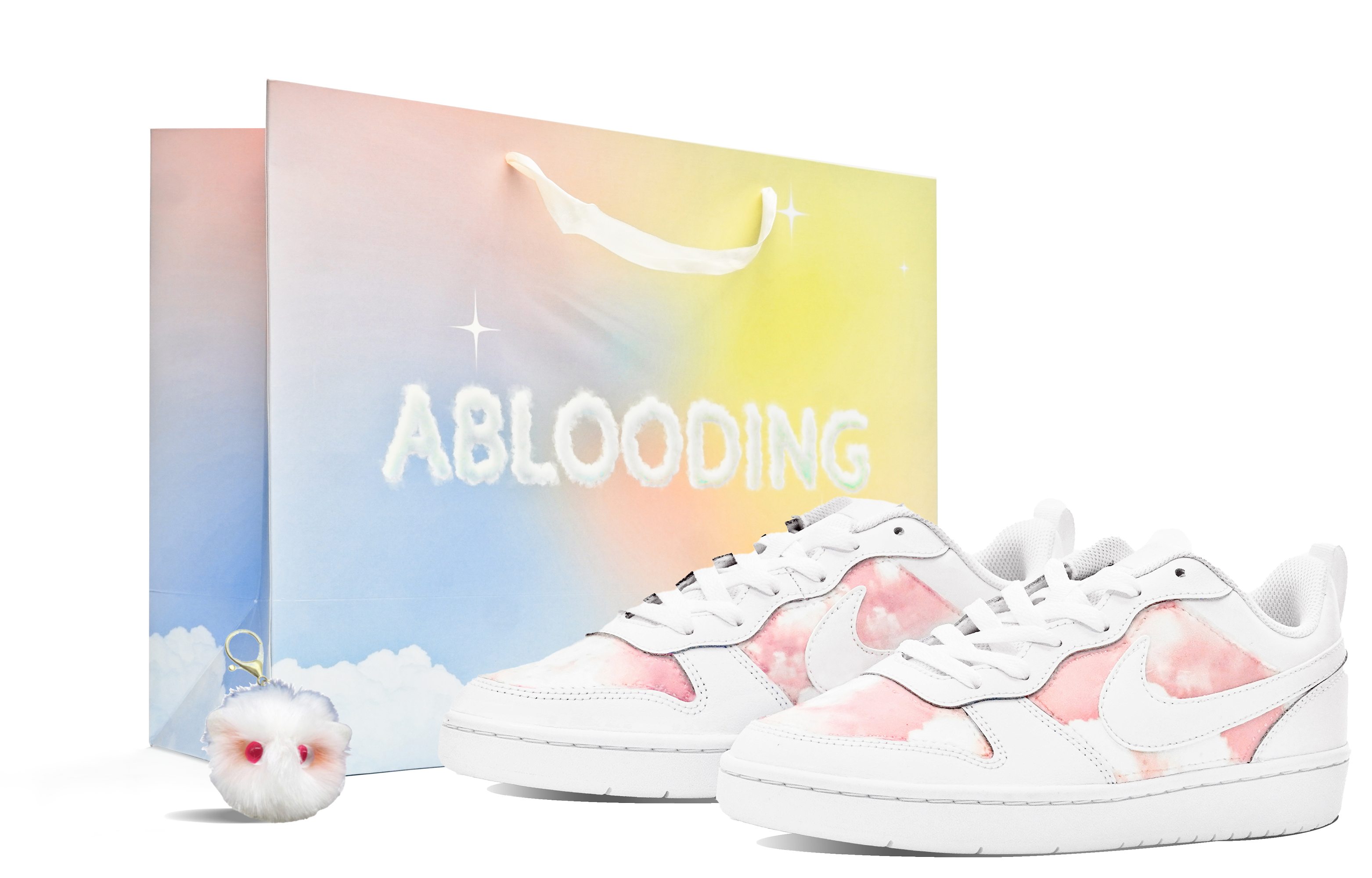 Buy 【定製球鞋】Nike Court Borough ABLOODING 夜光雲朵系列 粉色星空 褶皺面料縫製 低筒 板鞋 GS