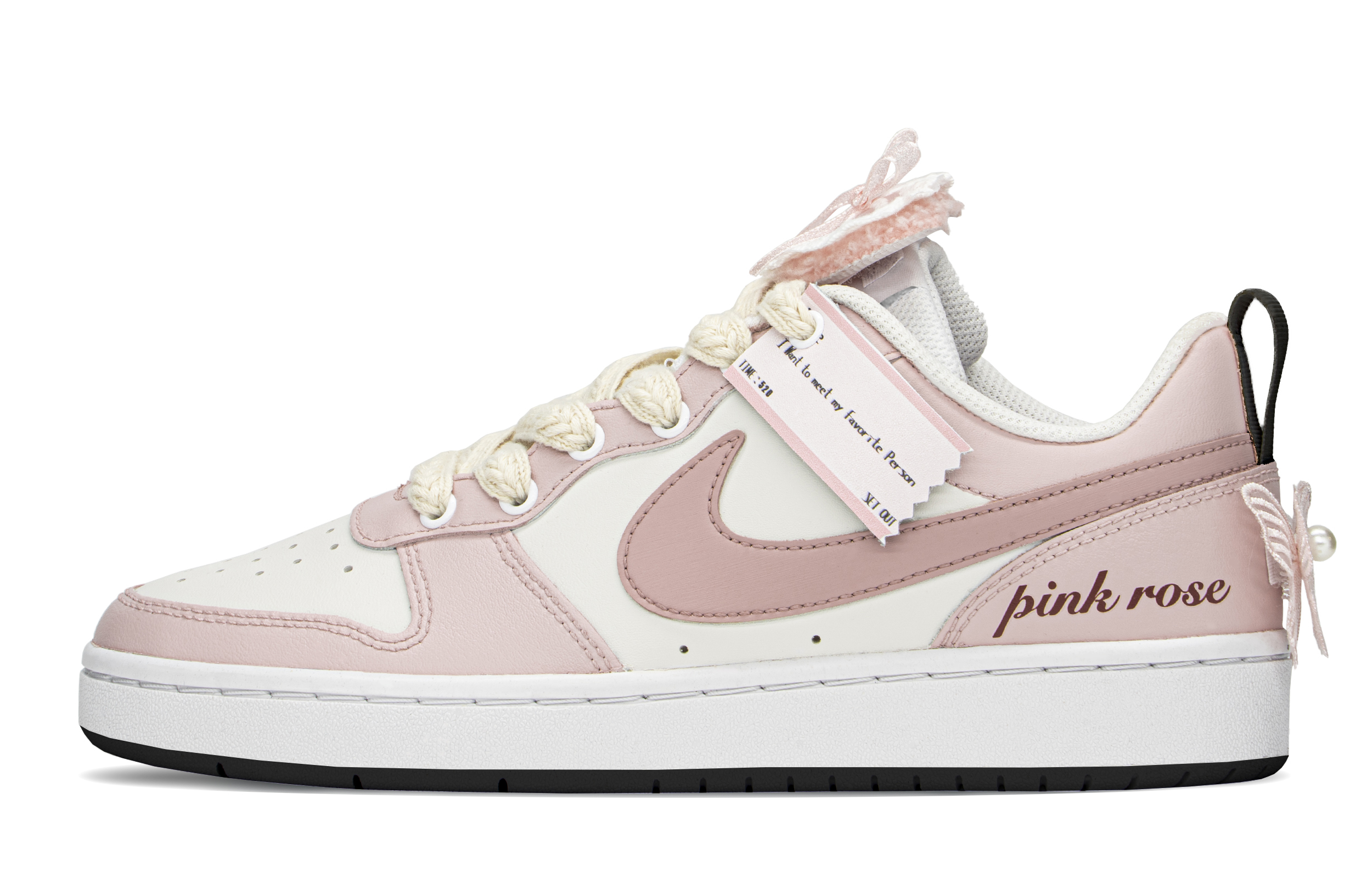Buy [定制鞋] 耐克Court Borough Low '粉白米色' BQ5448-104(TeamA-粉公主)