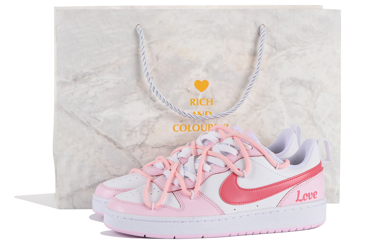 Buy 【客製球鞋】Nike Court Borough 高街 Vibe風 櫻花粉 禮盒 英文 低筒 板鞋 GS 粉白