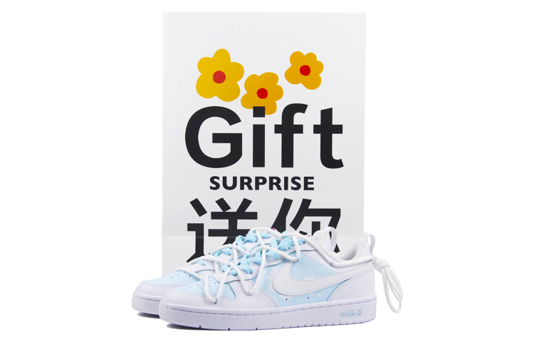 Buy [定制鞋] 耐克Court Borough Low '海盐奶白-白蓝' DQ5979-100(TeamJ-夏日海盐冰牛奶box)