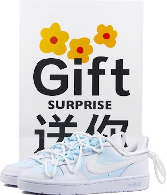 【定製球鞋】 Nike Court Borough 海鹽冰牛奶 夏日清新風 潑墨飛濺 解構 低筒 板鞋 GS 白藍 Buy 【定製球鞋】 Nike Court Borough 海鹽冰牛奶 夏日清新風 潑墨飛濺 解構 低筒 板鞋 GS 白藍