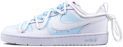 【定製球鞋】 Nike Court Borough 海鹽冰牛奶 夏日清新風 潑墨飛濺 解構 低筒 板鞋 GS 白藍 Order 【定製球鞋】 Nike Court Borough 海鹽冰牛奶 夏日清新風 潑墨飛濺 解構 低筒 板鞋 GS 白藍