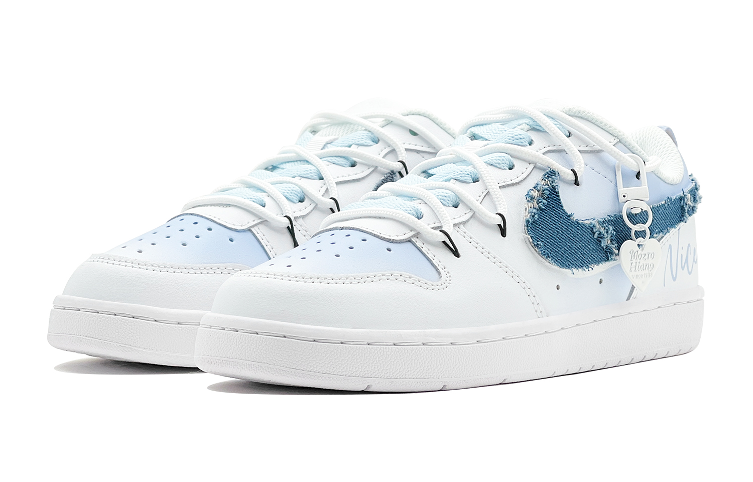 Shop 【カスタムシューズ】ナイキ コートバラウ ロー 'シーソルトスイートハートデニムブルー-ホワイト' BQ5448-100(TeamS-爱心牛仔蓝S-BOX)