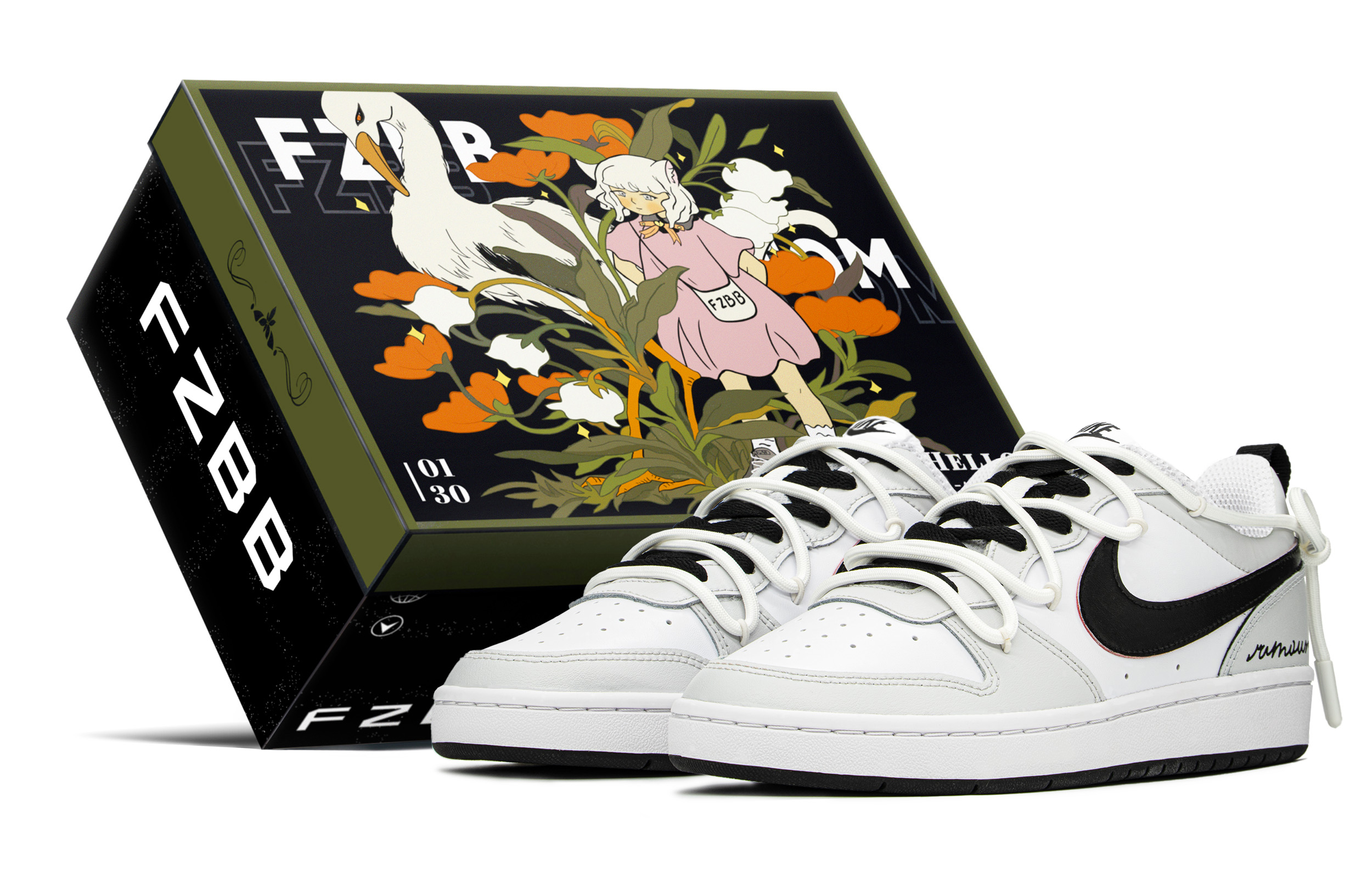 Buy 【訂製球鞋】Nike Court Borough FZBB 減齡禮盒 浪漫簡約 低筒 板鞋 GS 影子灰