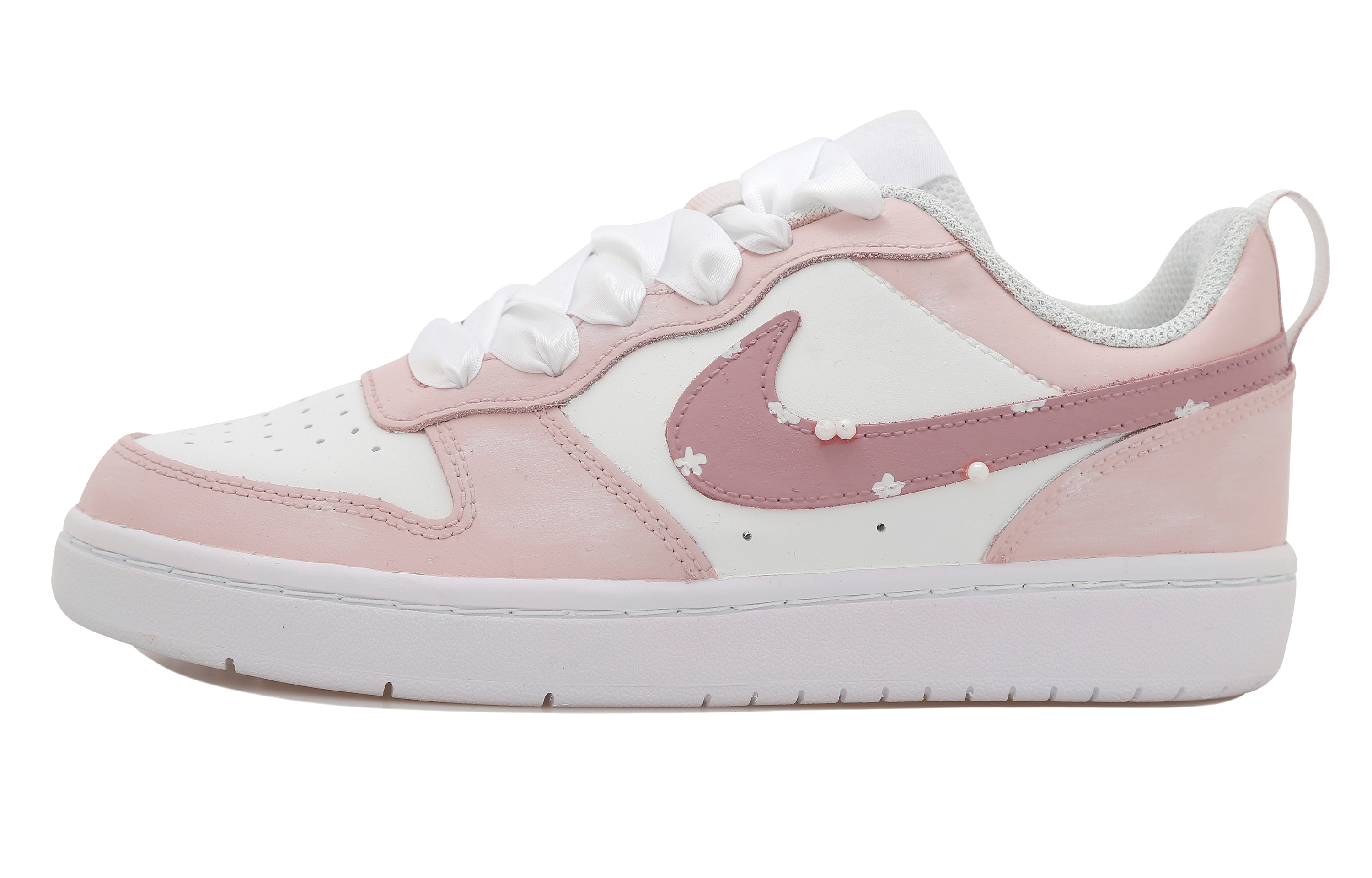 [Custom Shoes] Nike Court Borough Low 'Silk Laces Gentle Pearl Blossom'