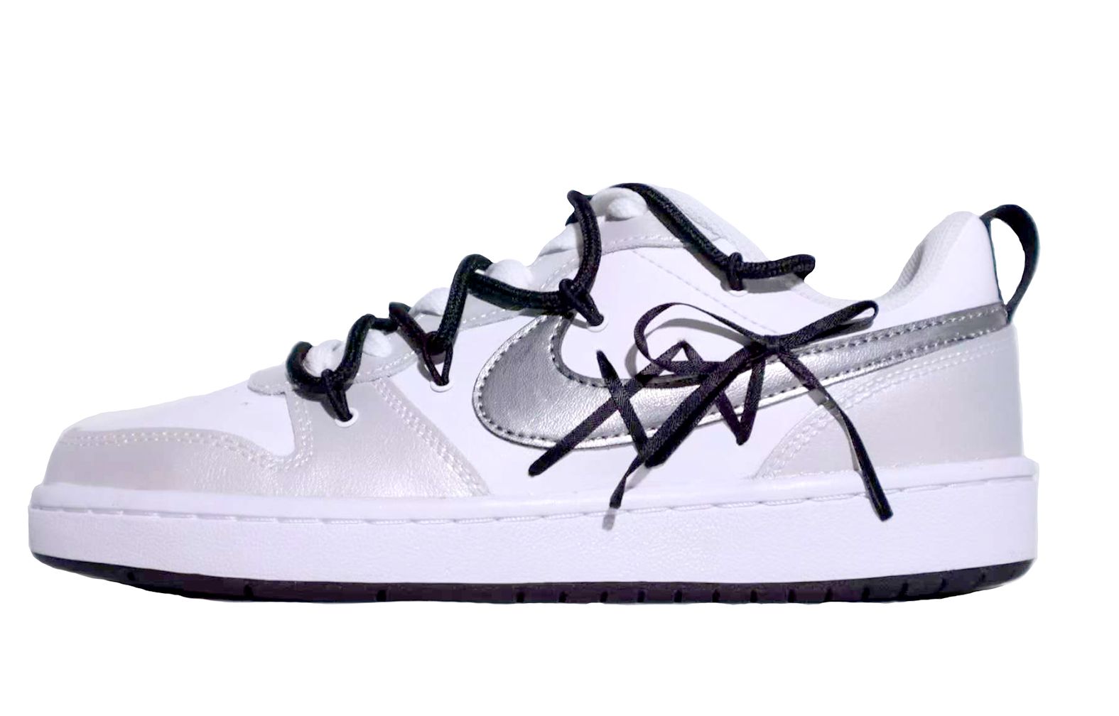 [Custom Shoes] Nike Court Borough Low 'Silver Satin Ballet'