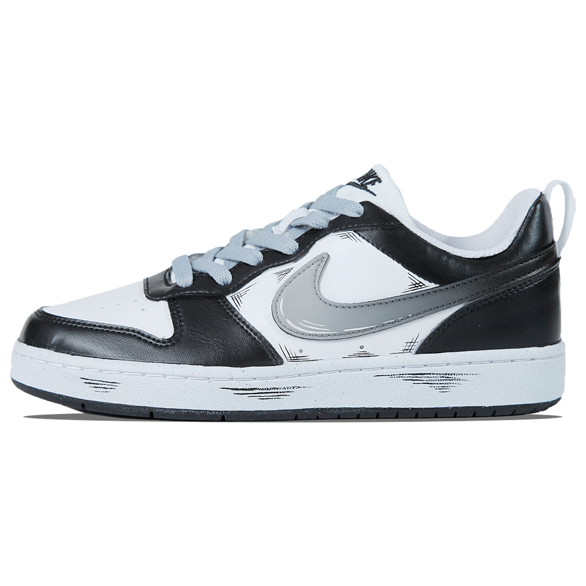 Buy 【客製化籃球鞋】Nike Court Borough 素描線條 漸層 簡約 休閒 百搭 低筒 板鞋 GS 黑白